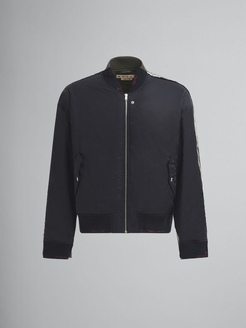 DEEP BLUE TWILL BOMBER JACKET WITH CONTRAST BACK - 1