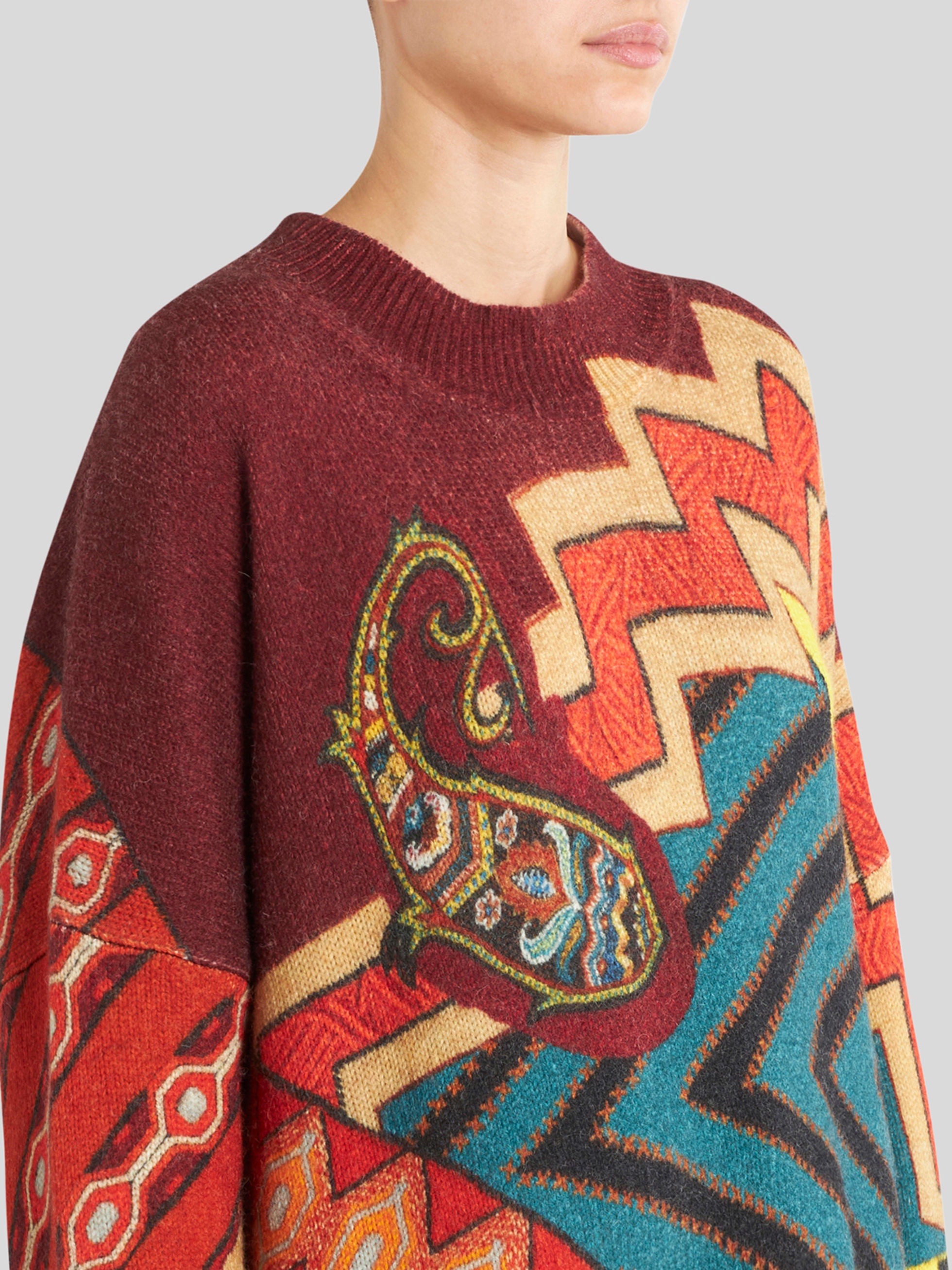 PATCHWORK PRINT WOOL JUMPER - 4