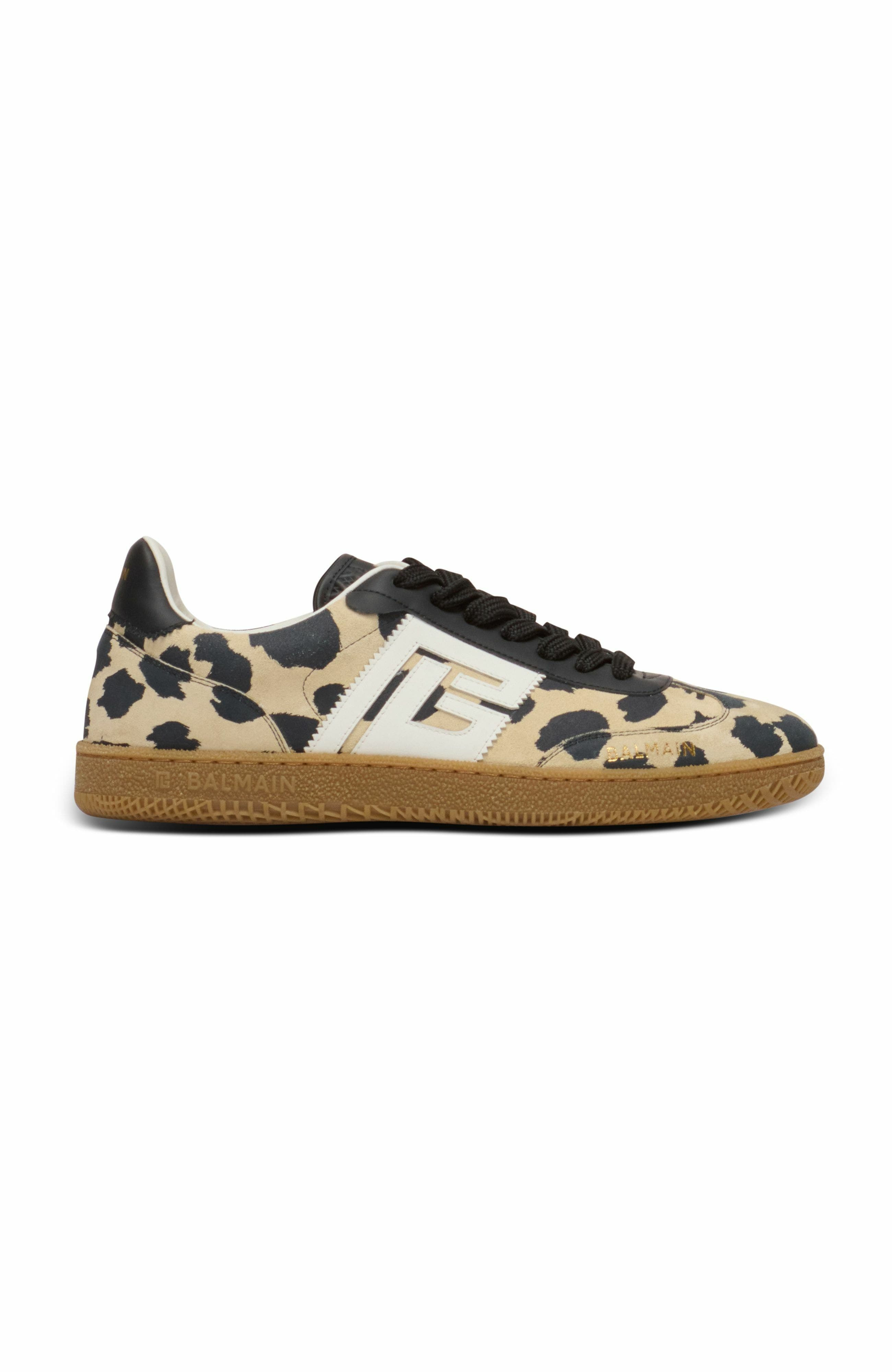 Balmain Swan Leopard Print Suede Leather Trainers in Brown at Nordstrom - 4
