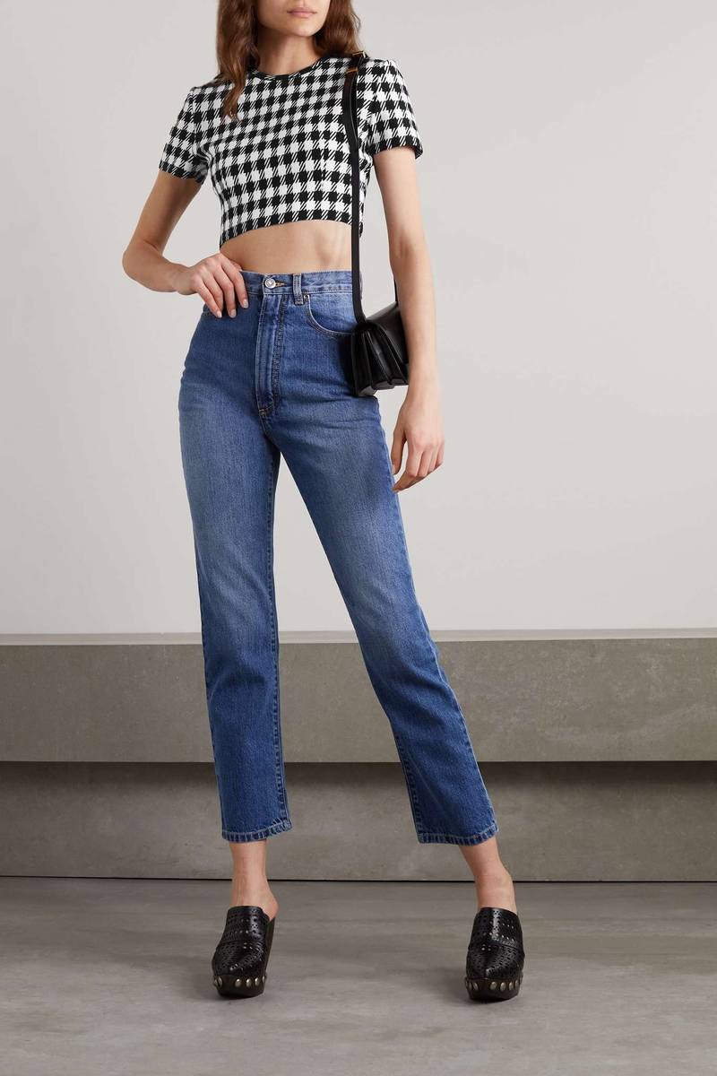 Alaïa Cropped houndstooth woven top outlook
