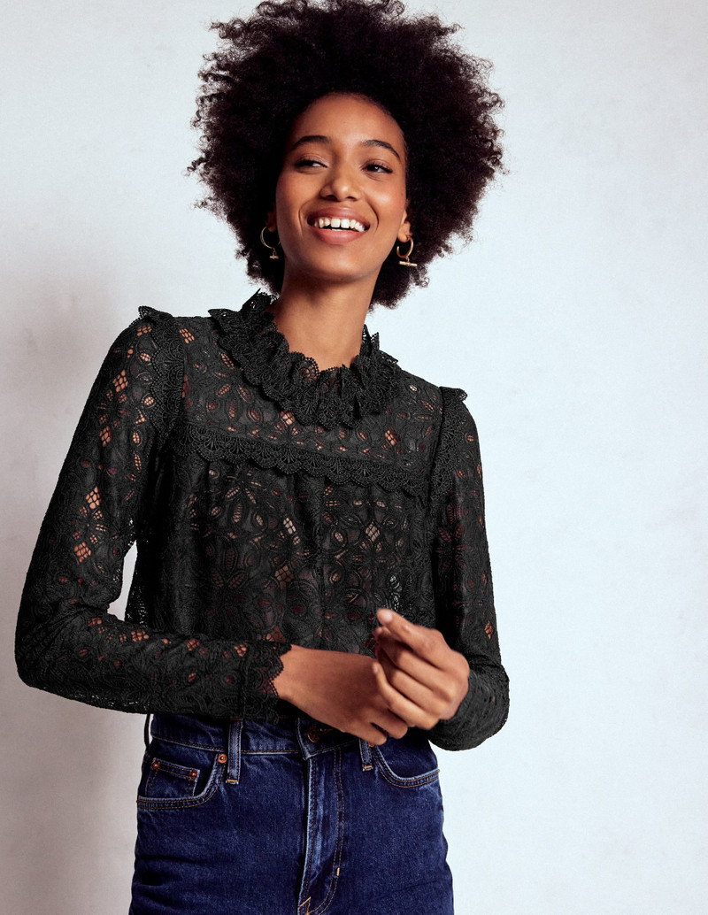 Lace Trim Detail Top-Black 5