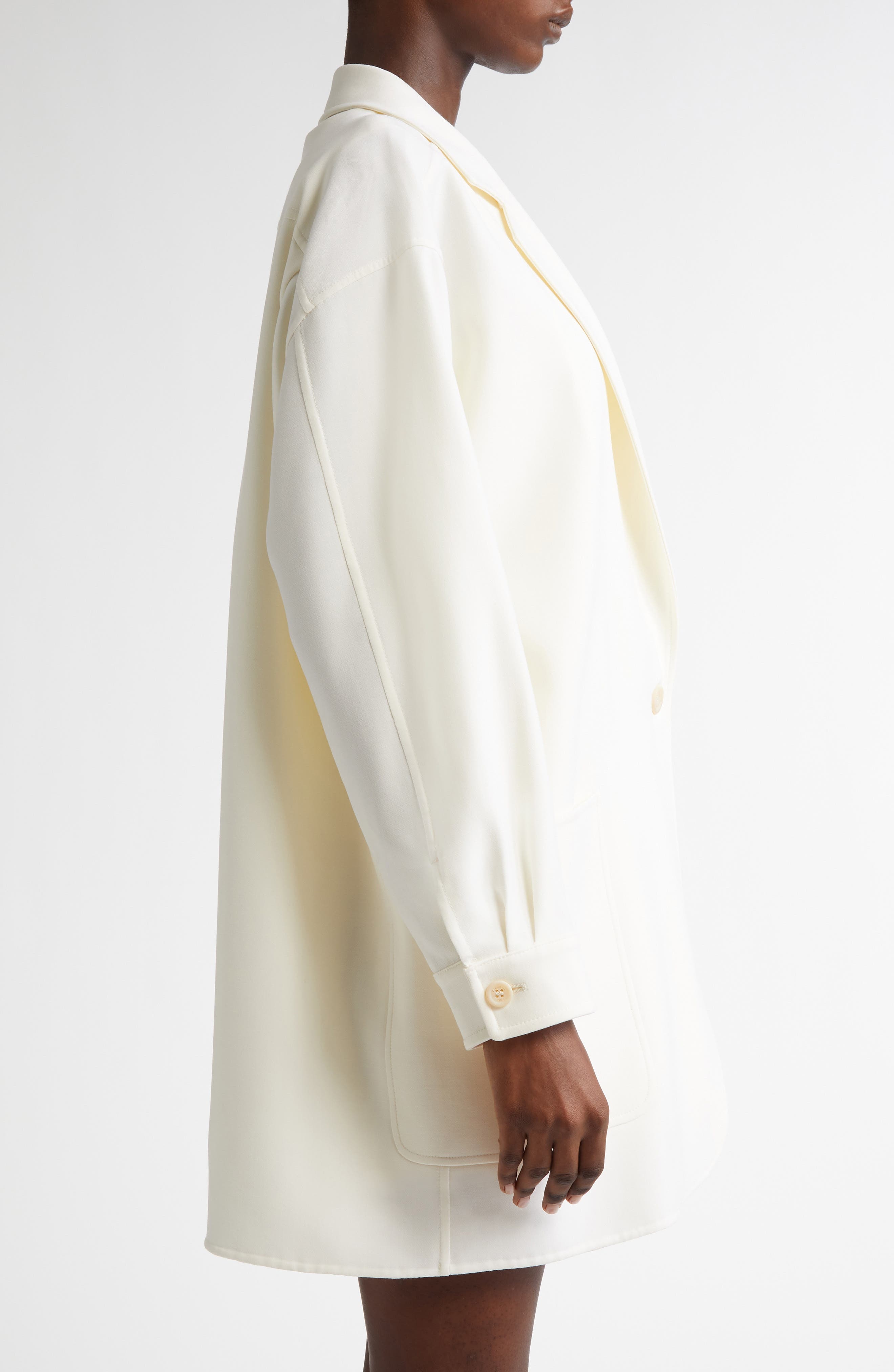 Max Mara Oversize Single Breasted Stretch Wool Canvas Blazer in White at Nordstrom - 4