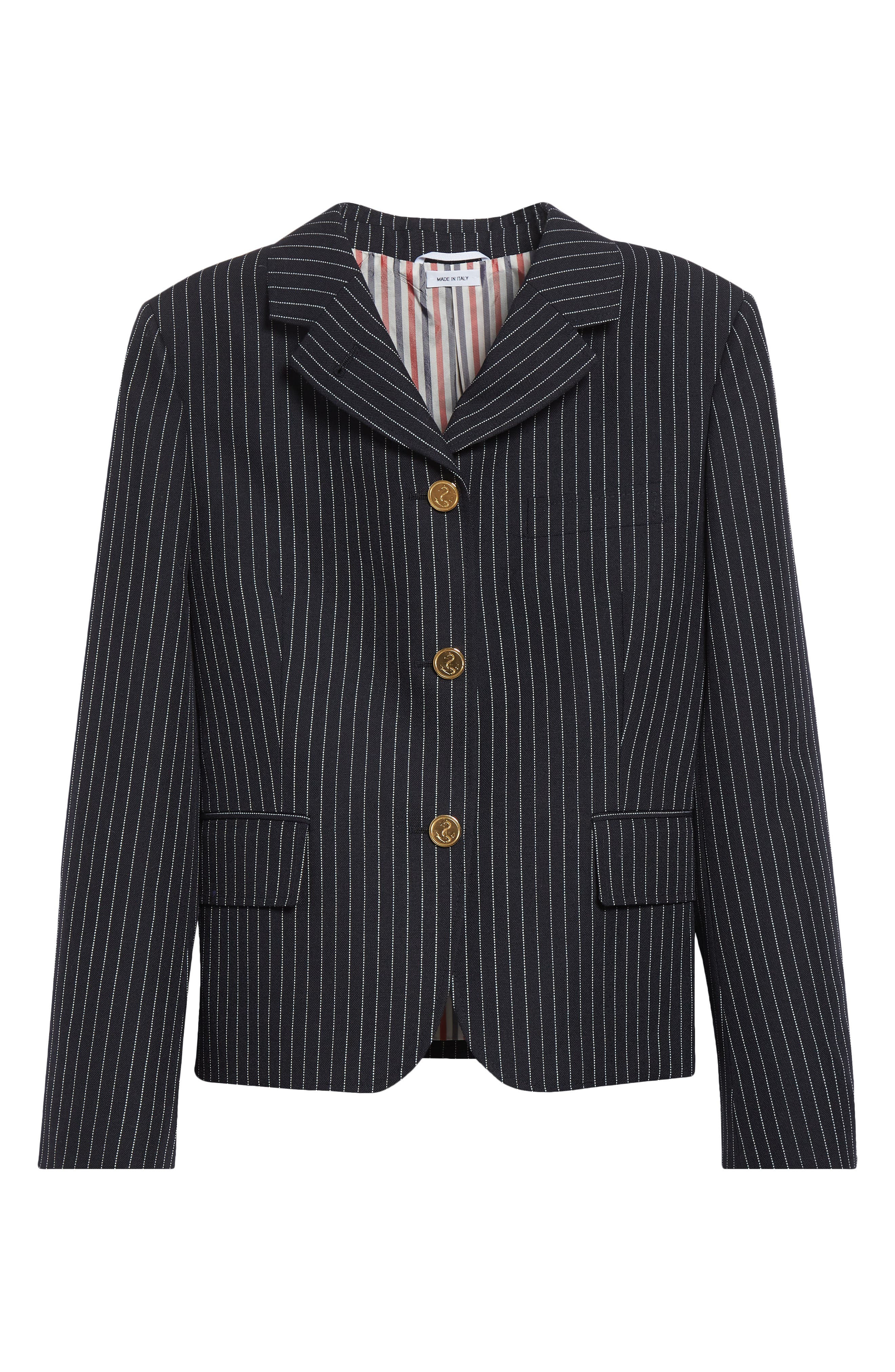 Thom Browne Pinstripe High Twist Wool Sport Coat in Navy at Nordstrom - 7