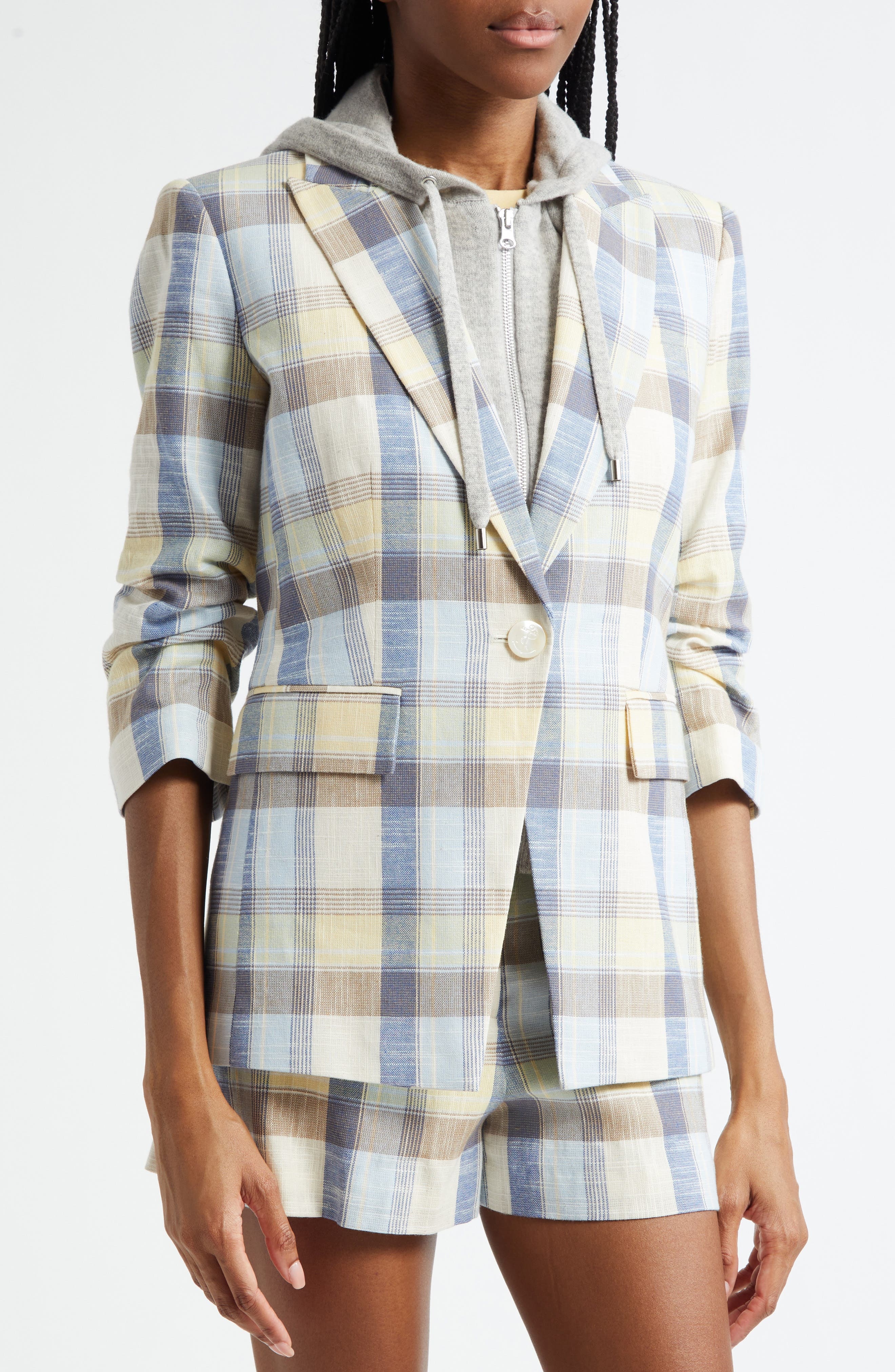 Veronica Beard Clayton Plaid Cotton Blend Dickey Jacket in Powder Blue Multi at Nordstrom - 2