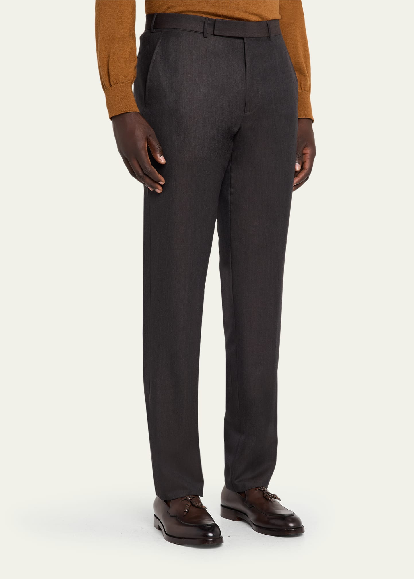 Men's Trofeo Wool Straight Fit Flat-Front Pants - 4