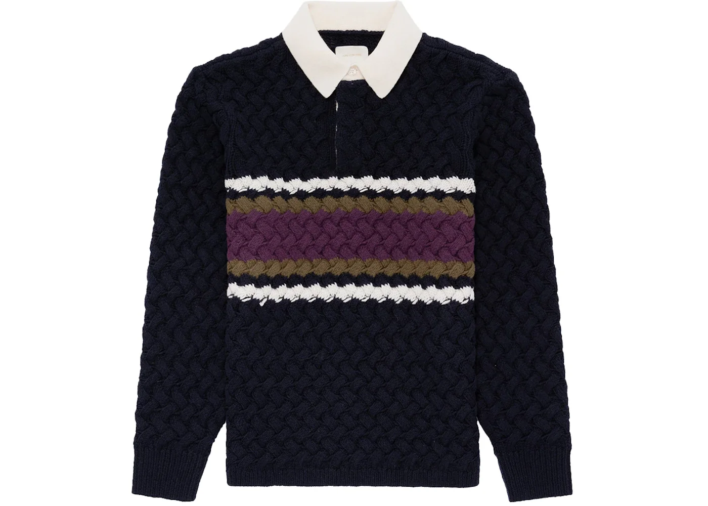 Aime Leon Dore Basketweave Knit Rugby Navy - 1