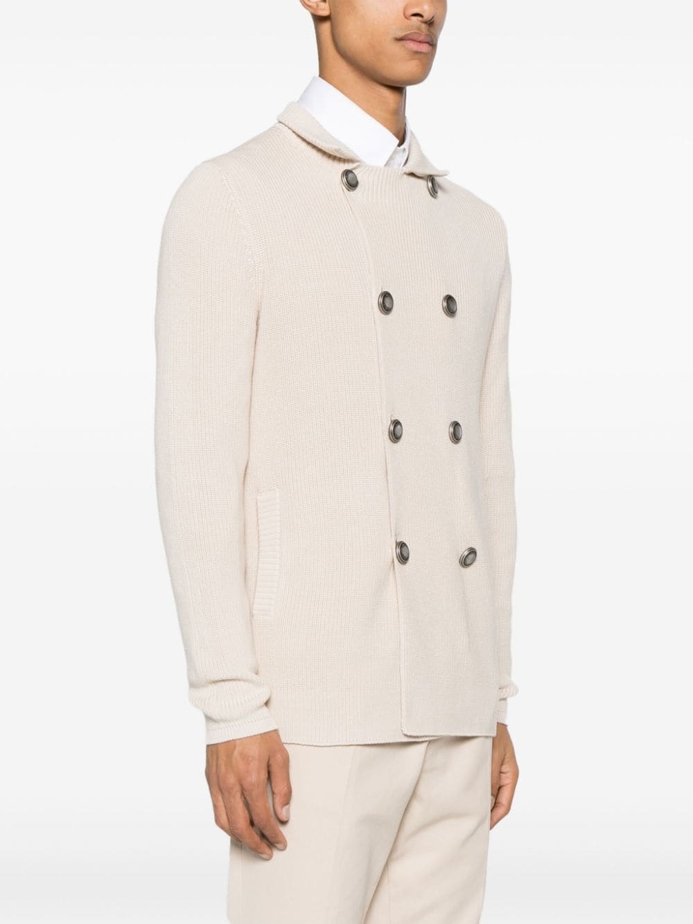 stand-up collar cotton cardigan - 6