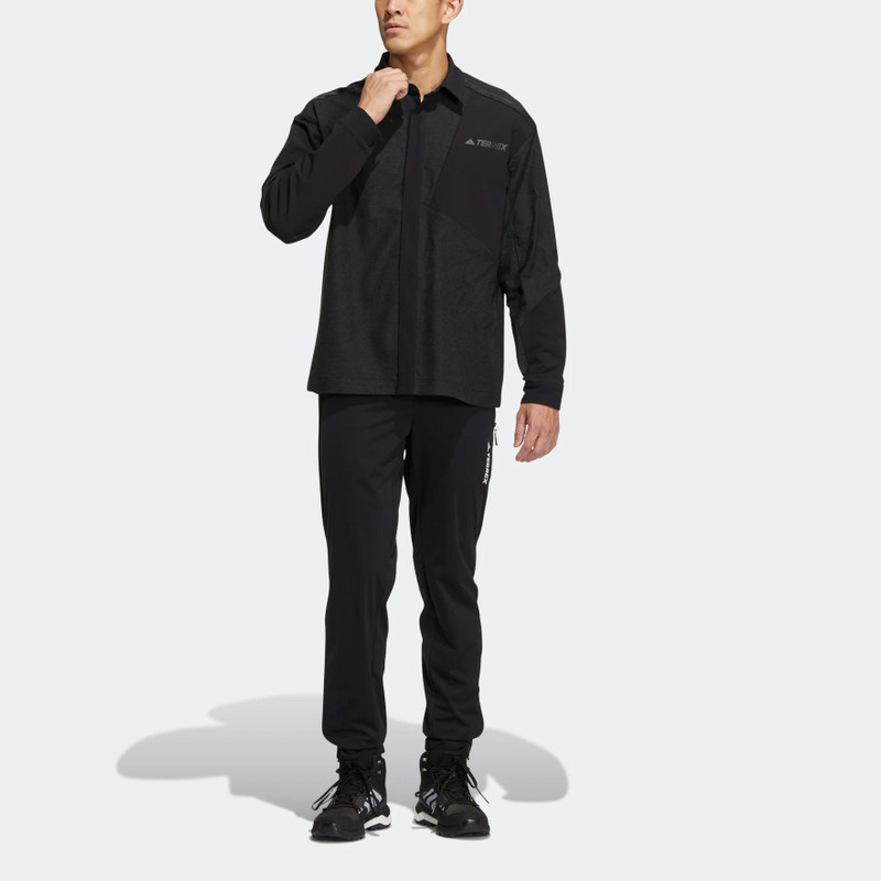 adidas Men's adidas Terrex Voyg Ls s Solid Color Chest Zipper Pocket Detail Long Sleeves Black Shirt HN2038 outlook