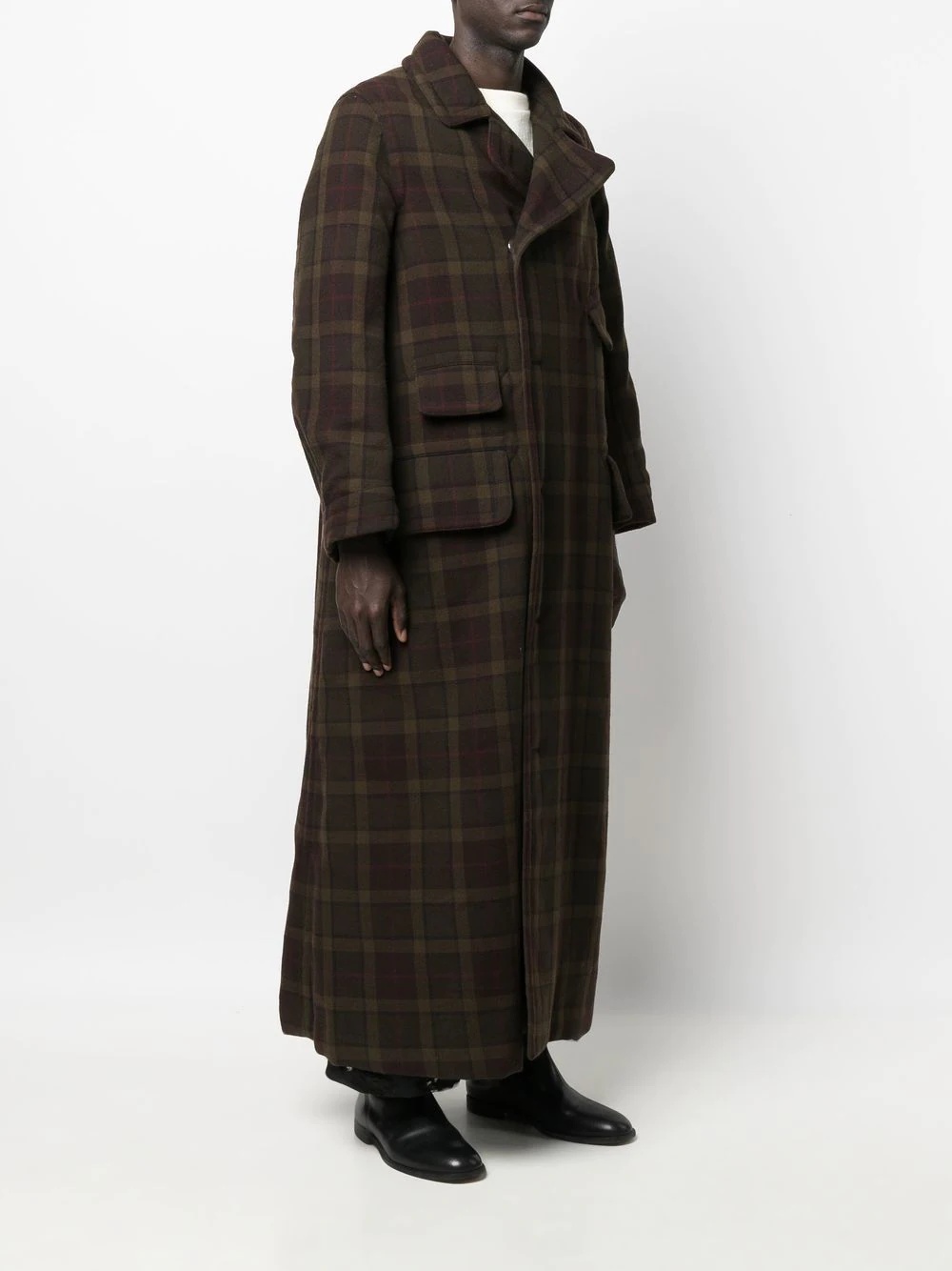 check-print flap-pockets coat - 4