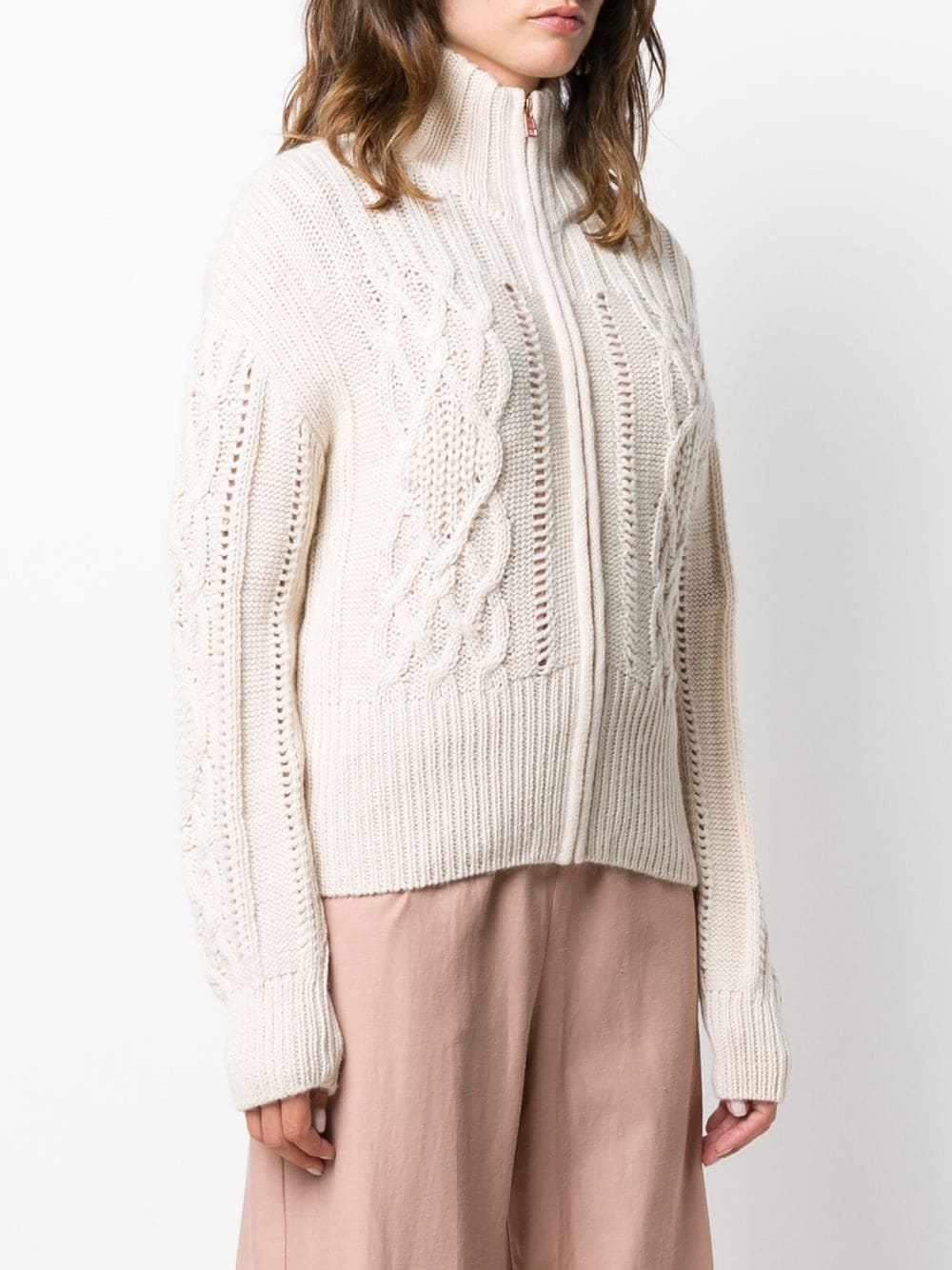 aran knit zipped cardigan  - 3