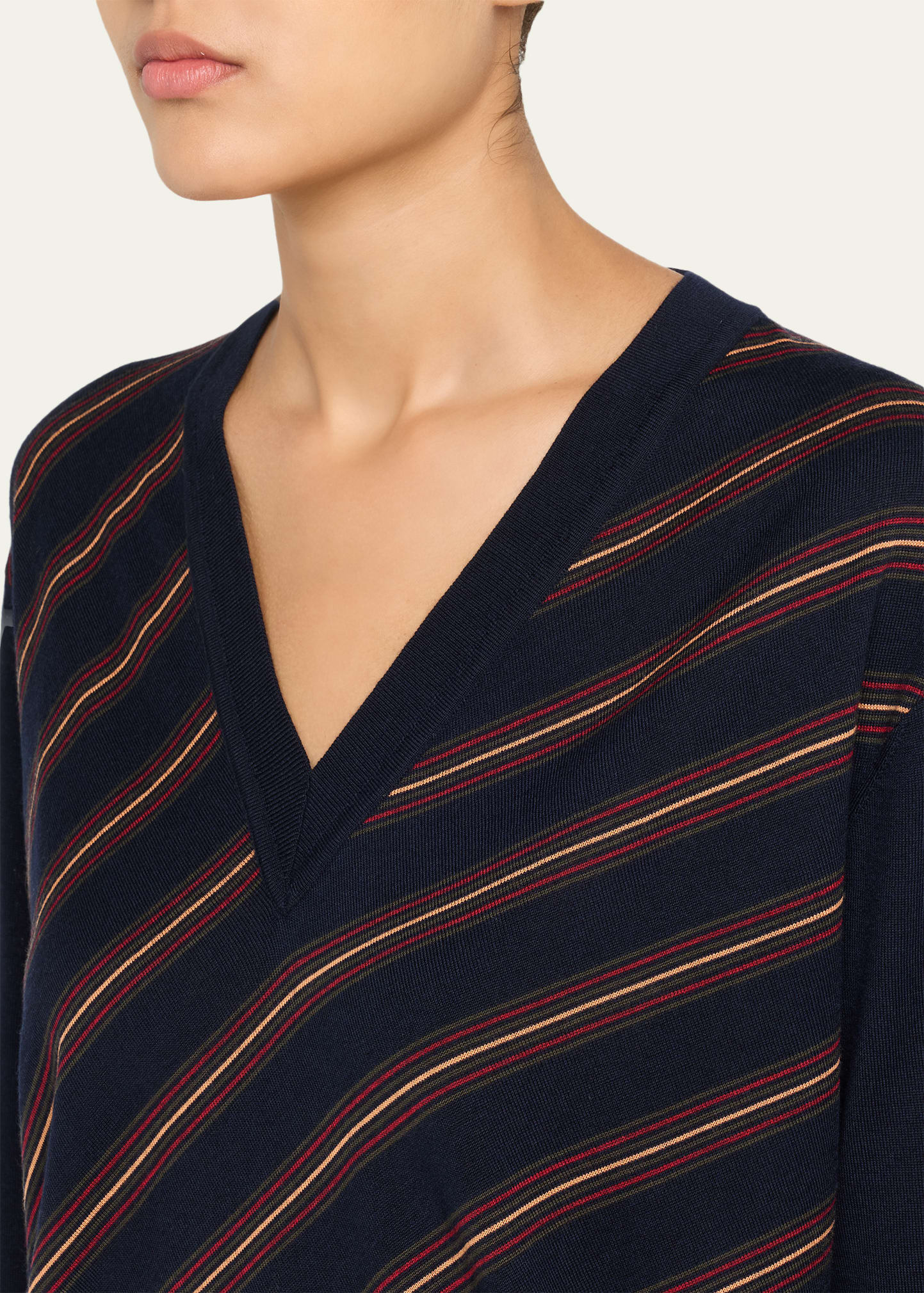 Tishana Striped V-Neck Wool Sweater - 5