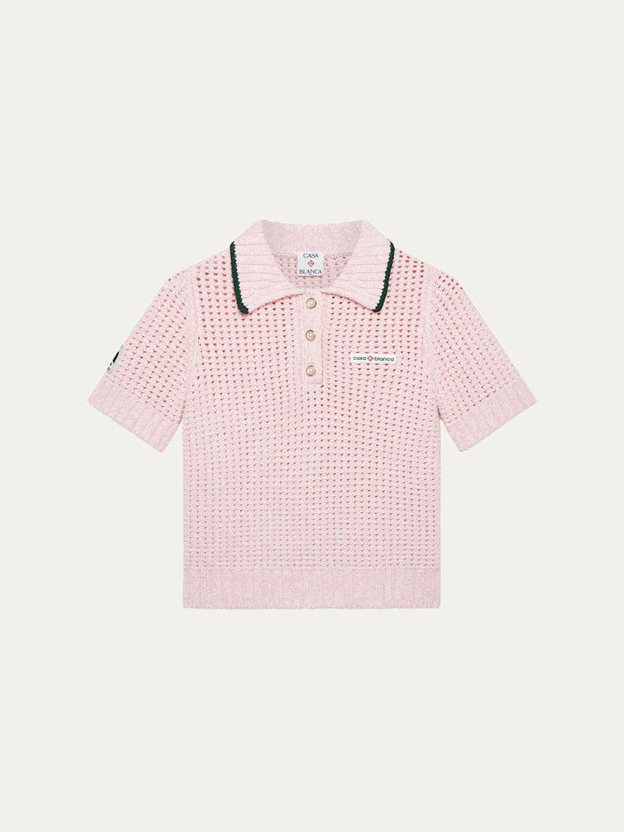 Mouline Crochet-Knit Cropped Polo - 1
