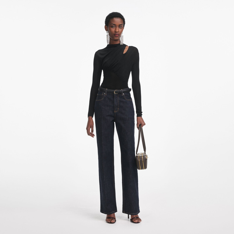 Black Cut Out Viscose Knit Top - 1