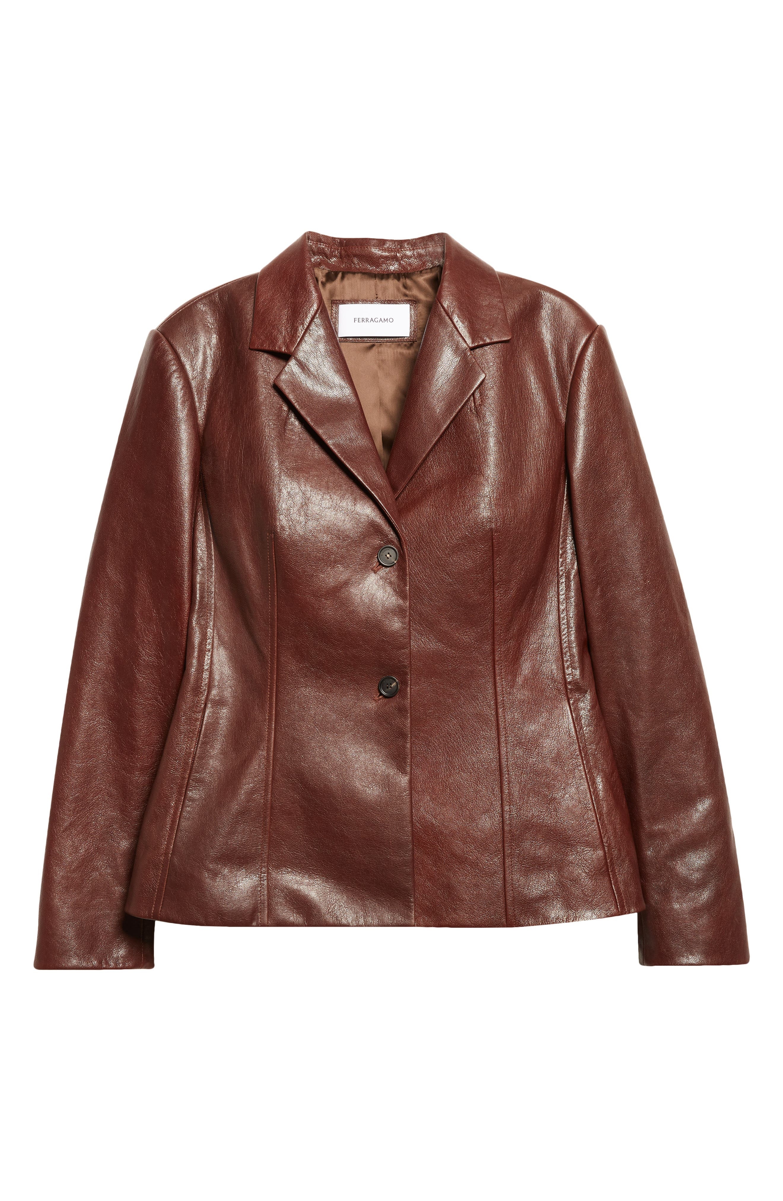 FERRAGAMO Tailored Leather Blazer in Dark Brown at Nordstrom - 6