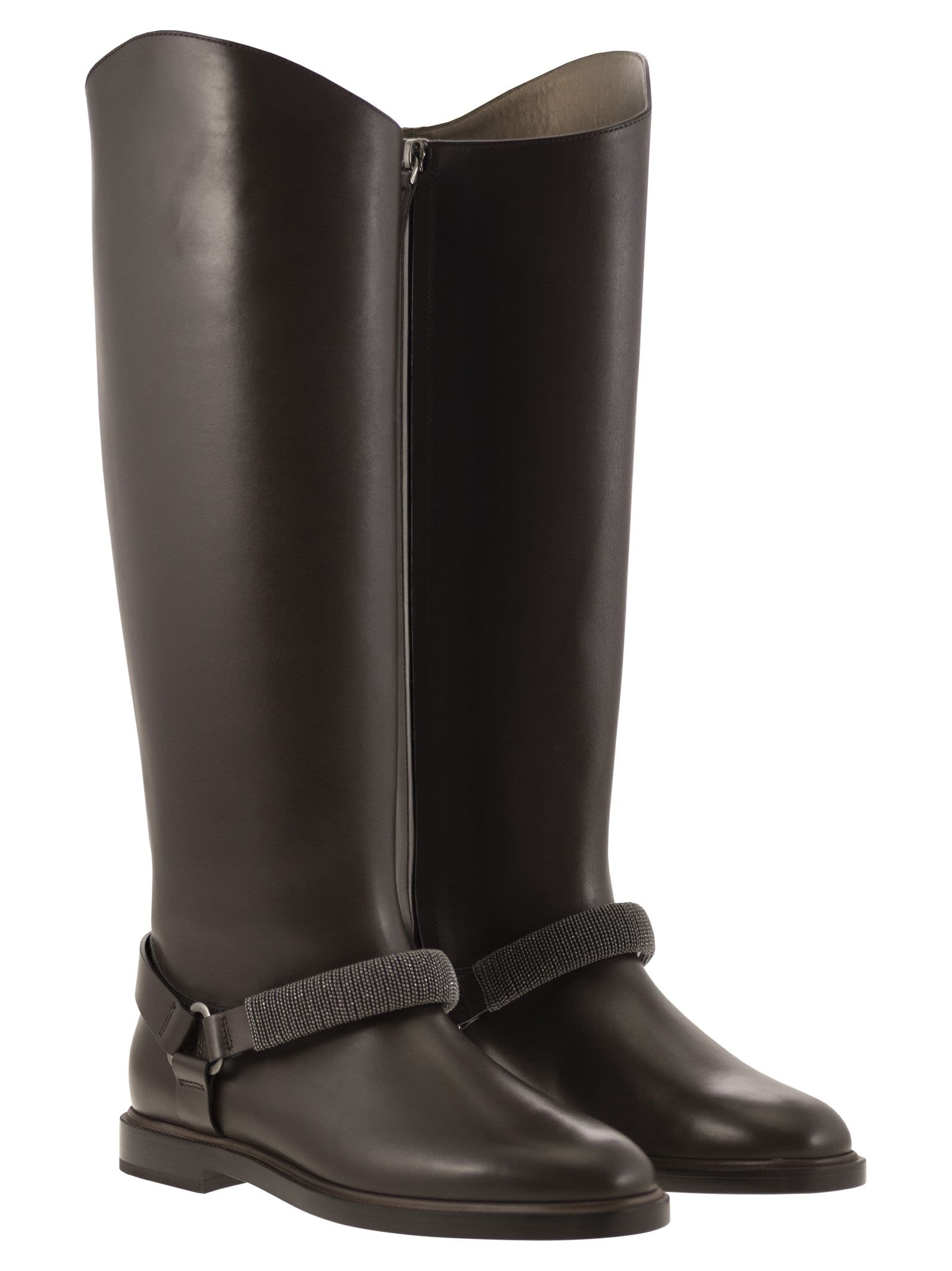 Brunello Cucinelli Women Mat Calf Boots With Precious Ribbed Strap - 4