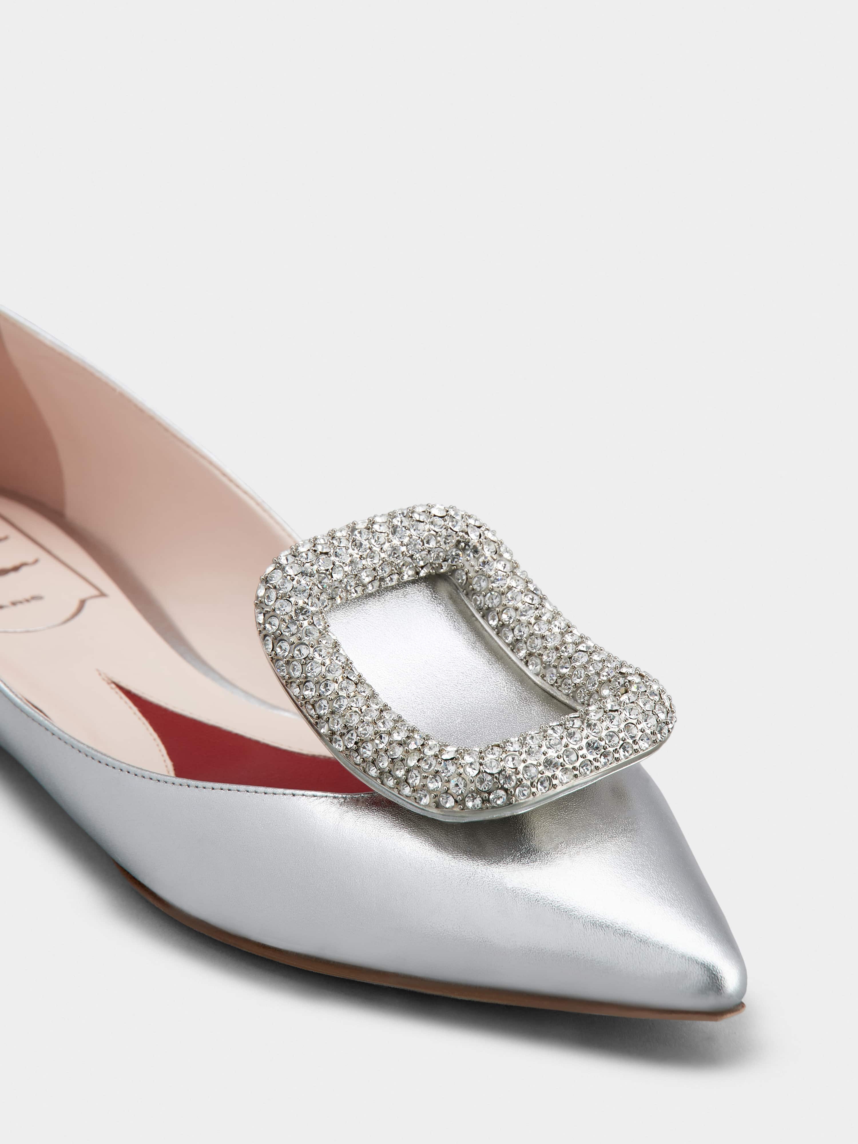 Viv' Choc Strass Buckle Ballerinas in Soft Leather - 3