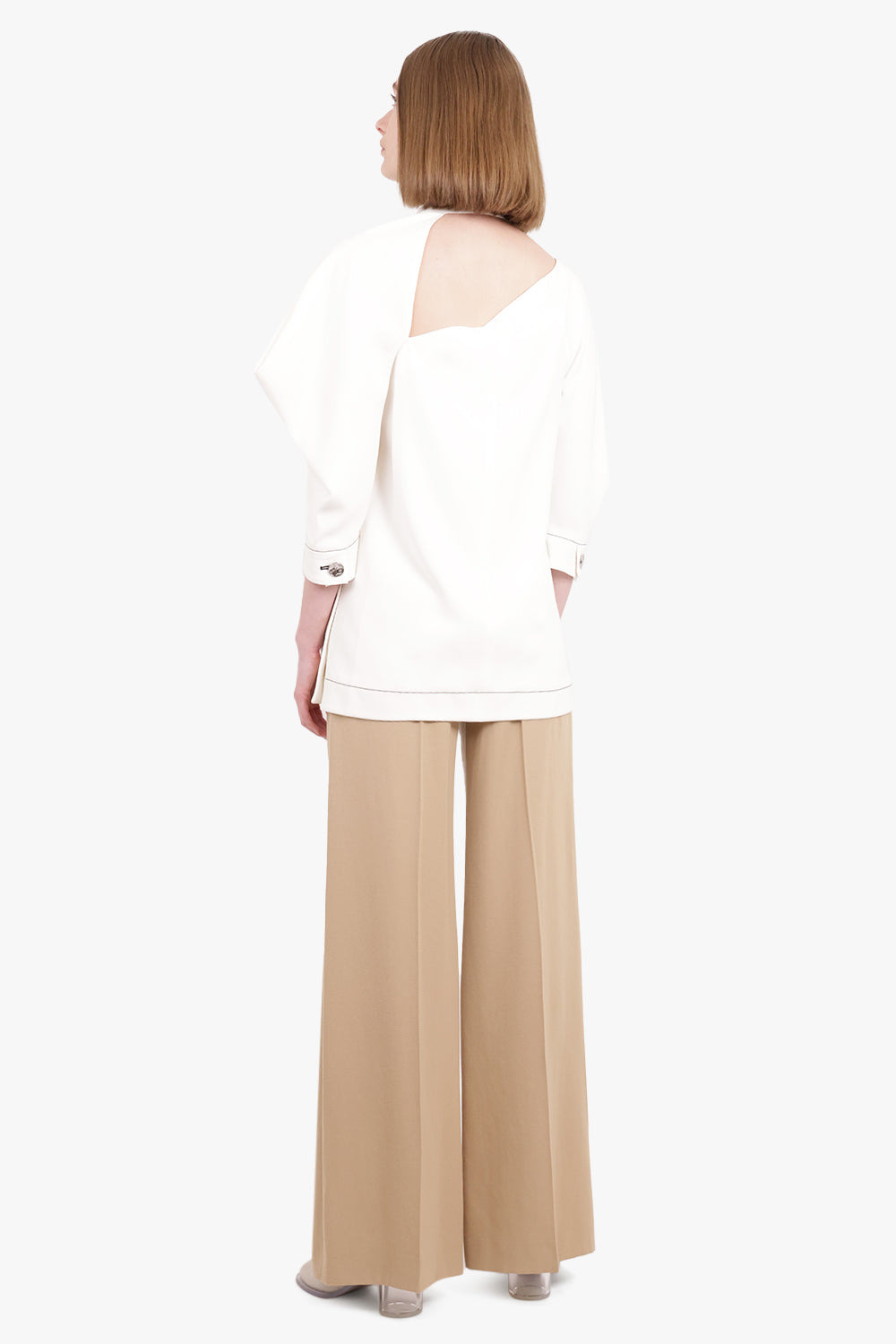 ASYMMETRIC CUTOUT BLOUSE 3/4SL OFF WHITE - 4