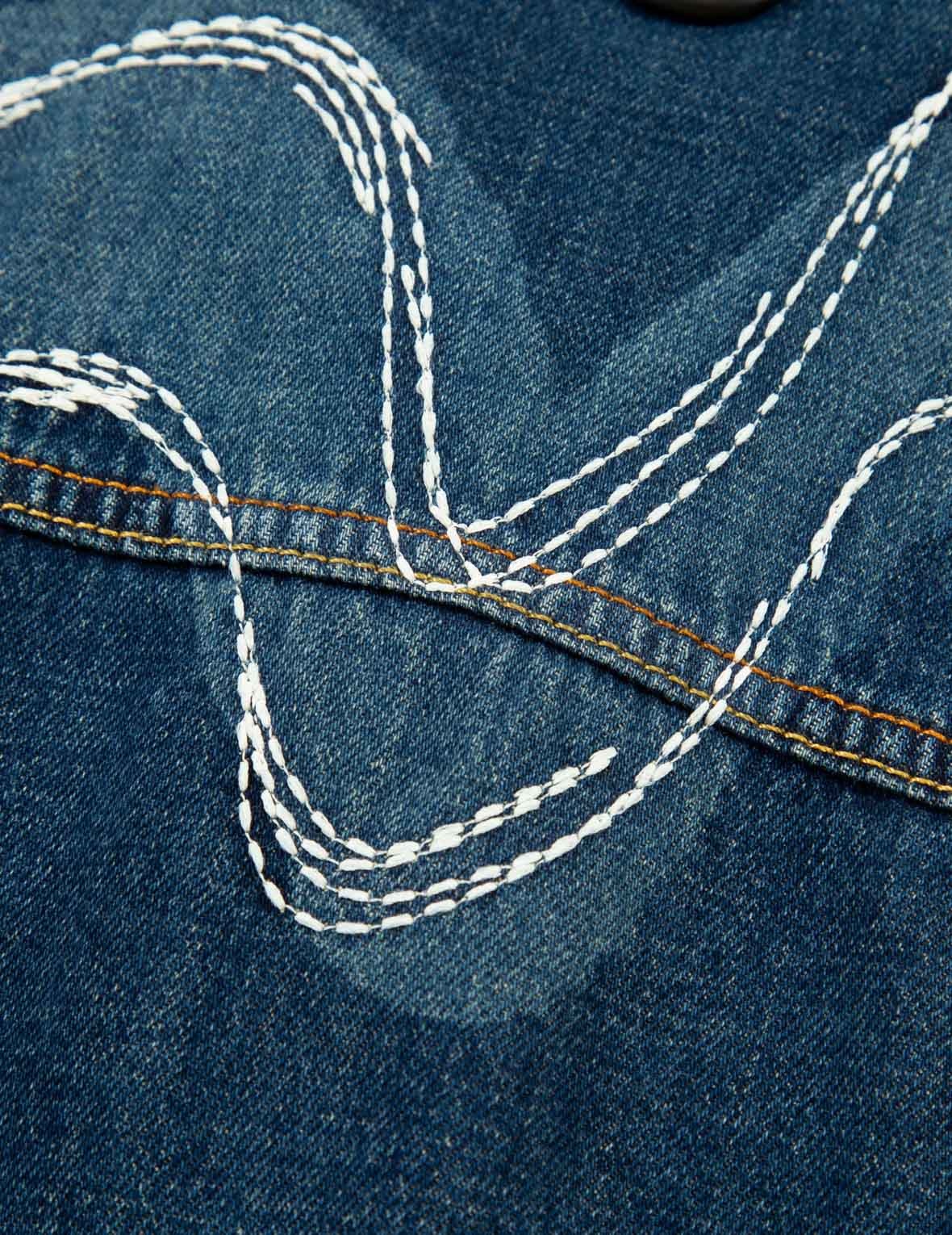 DAICOCK DISCHARGED PRINT AND STITCHING DENIM JACKET - 13