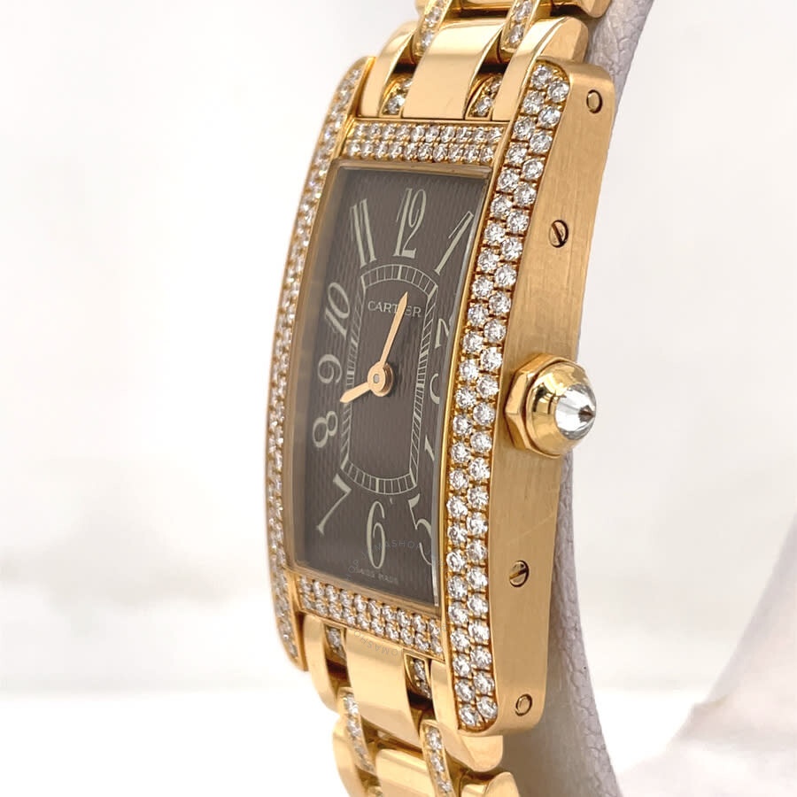 Pre-owned Cartier Tank Americaine Quartz Diamond Brown Dial Ladies Watch 2482 - 4