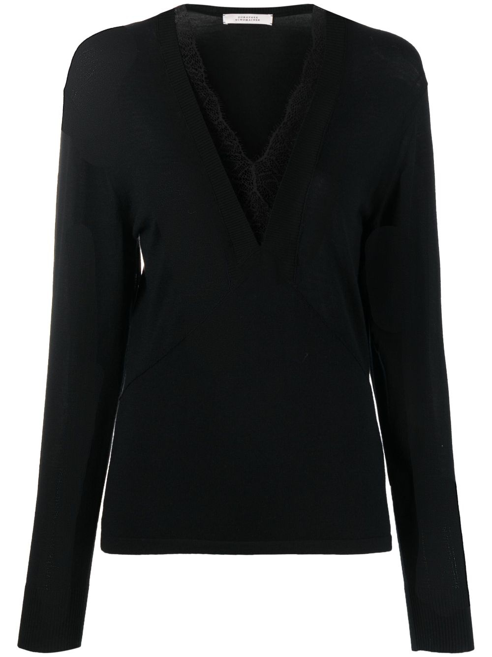 lace-detail long-sleeve wool top - 1