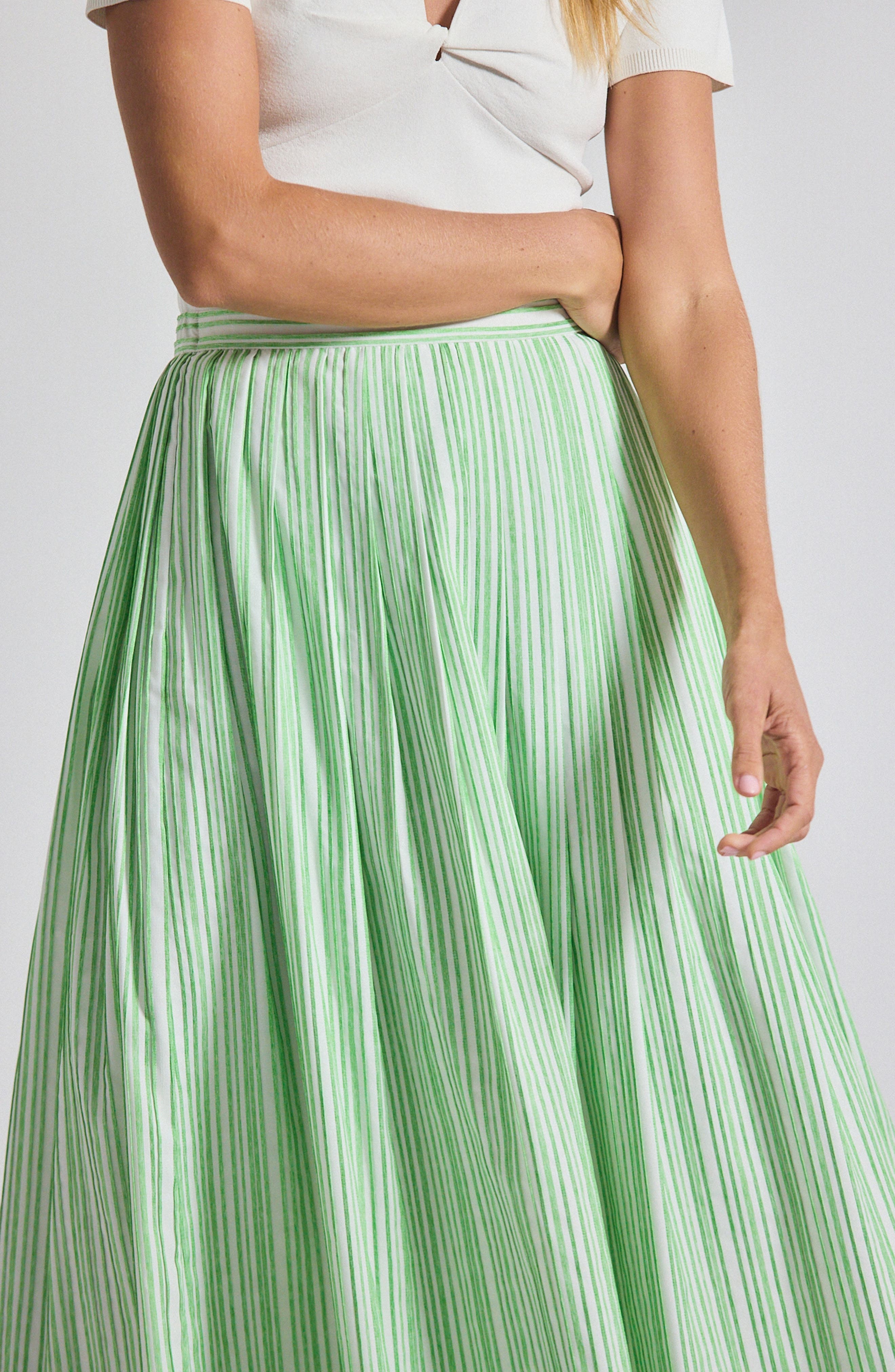 Derek Lam 10 Crosby Alexia Shirting Stripe Pintuck Pleat Shirt in Kelly Green/White at Nordstrom - 4