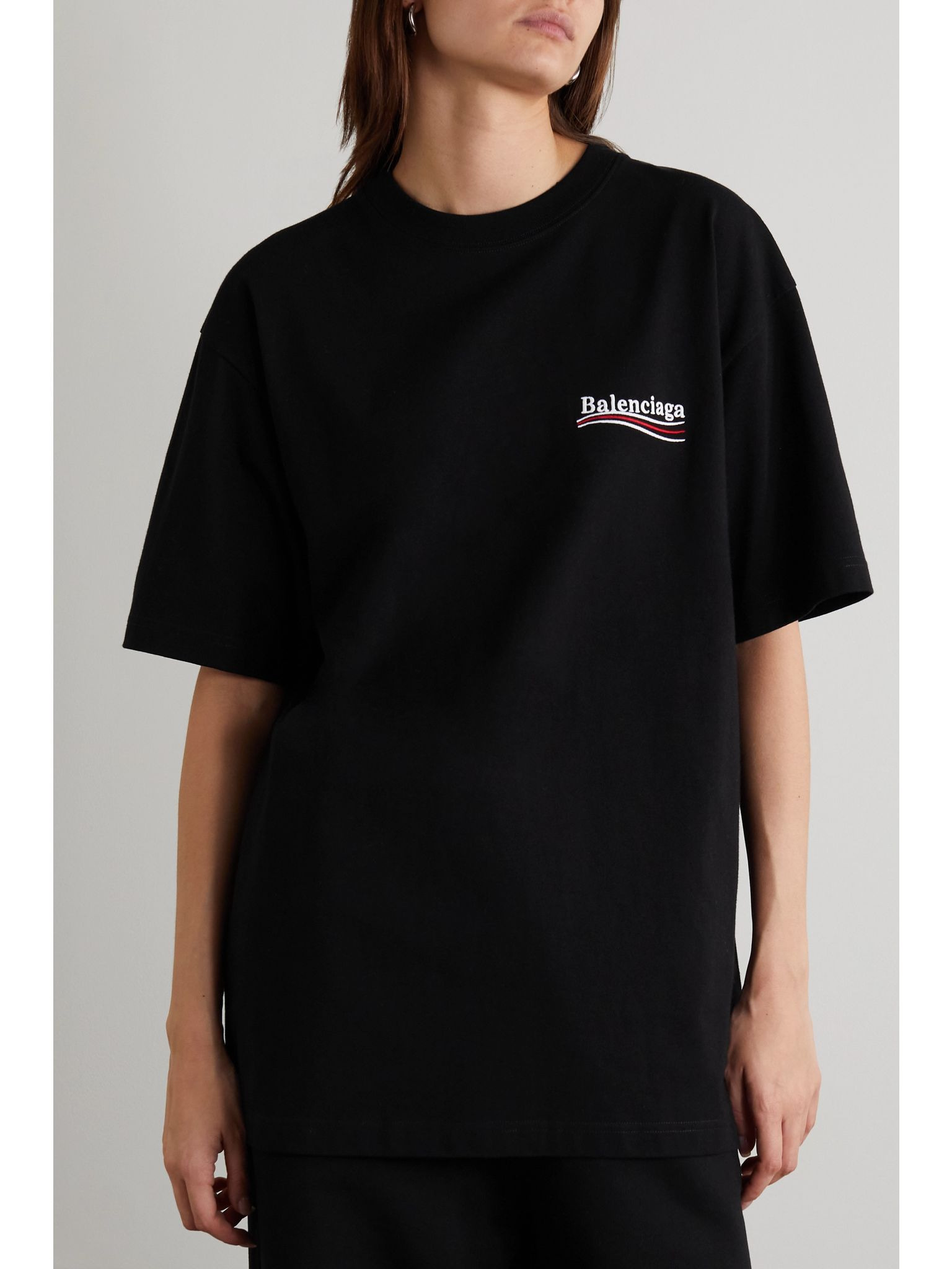 Oversized embroidered cotton-jersey T-shirt Black - 3