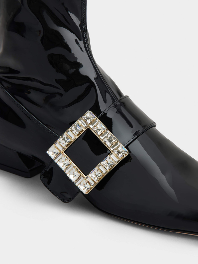 Très Vivier Babies Strass Buckle Strech Boots in Patent Leather 3