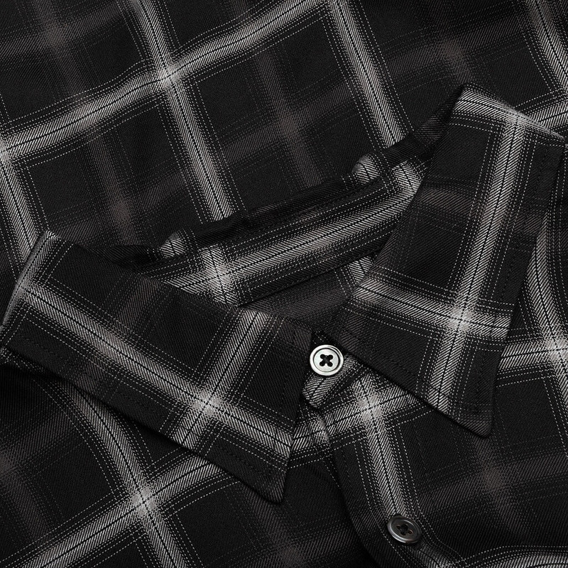 SHADOW PLAID RAYON SHIRT - BLACK 3