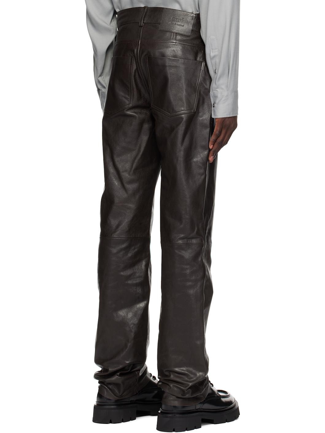 Brown Straight Fit Leather Pants - 3