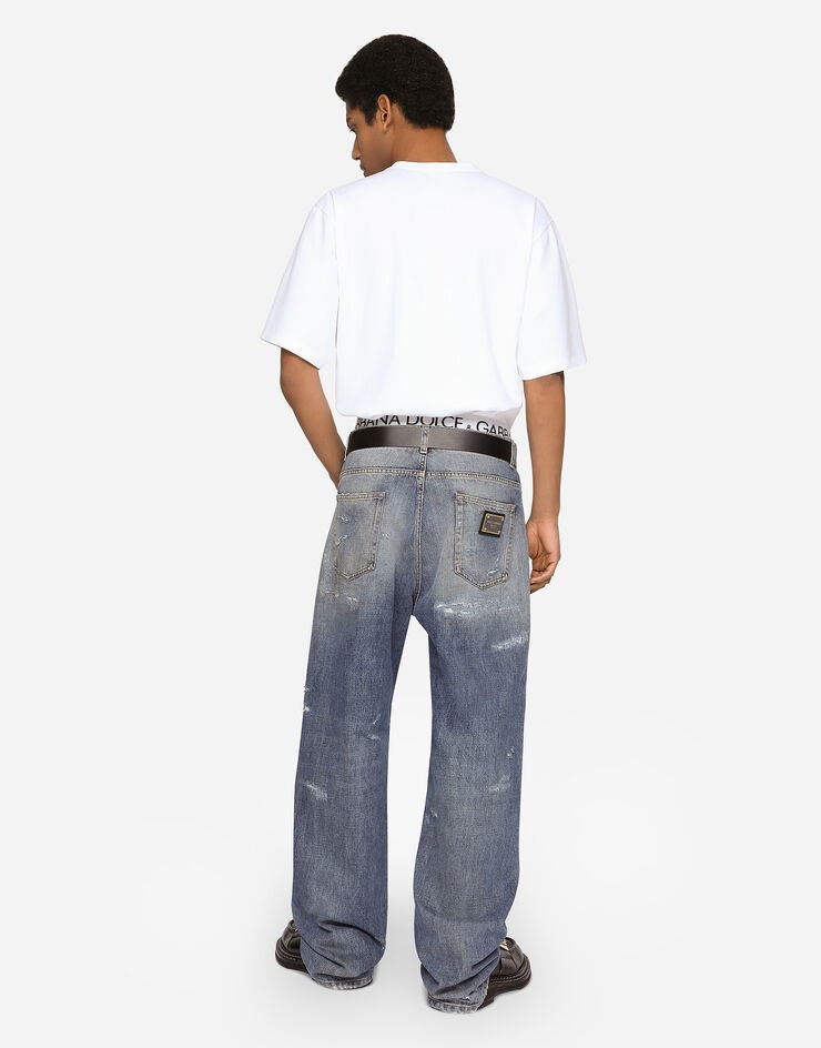 Oversize mid blue wash jeans with abrasions - 2