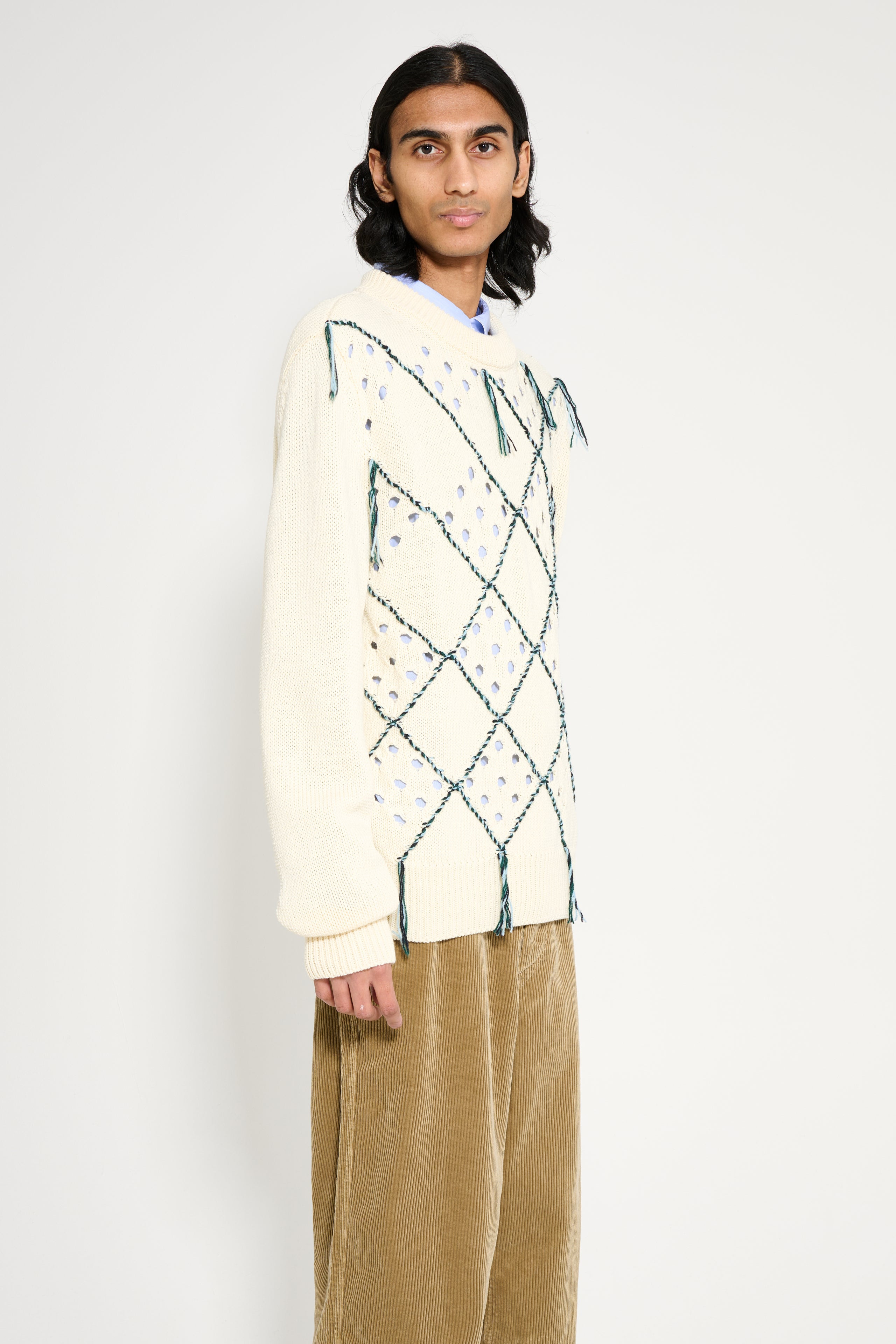 NAMACHEKO INTARSIA QUILT CREWNECK NATURAL - 3