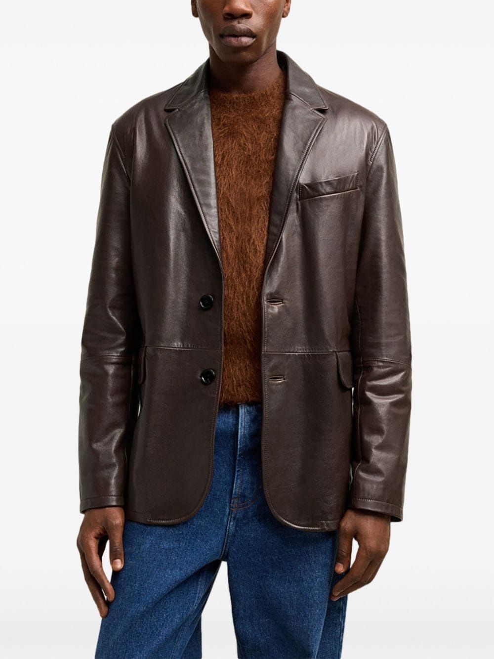 single-breasted leather blazer - 5