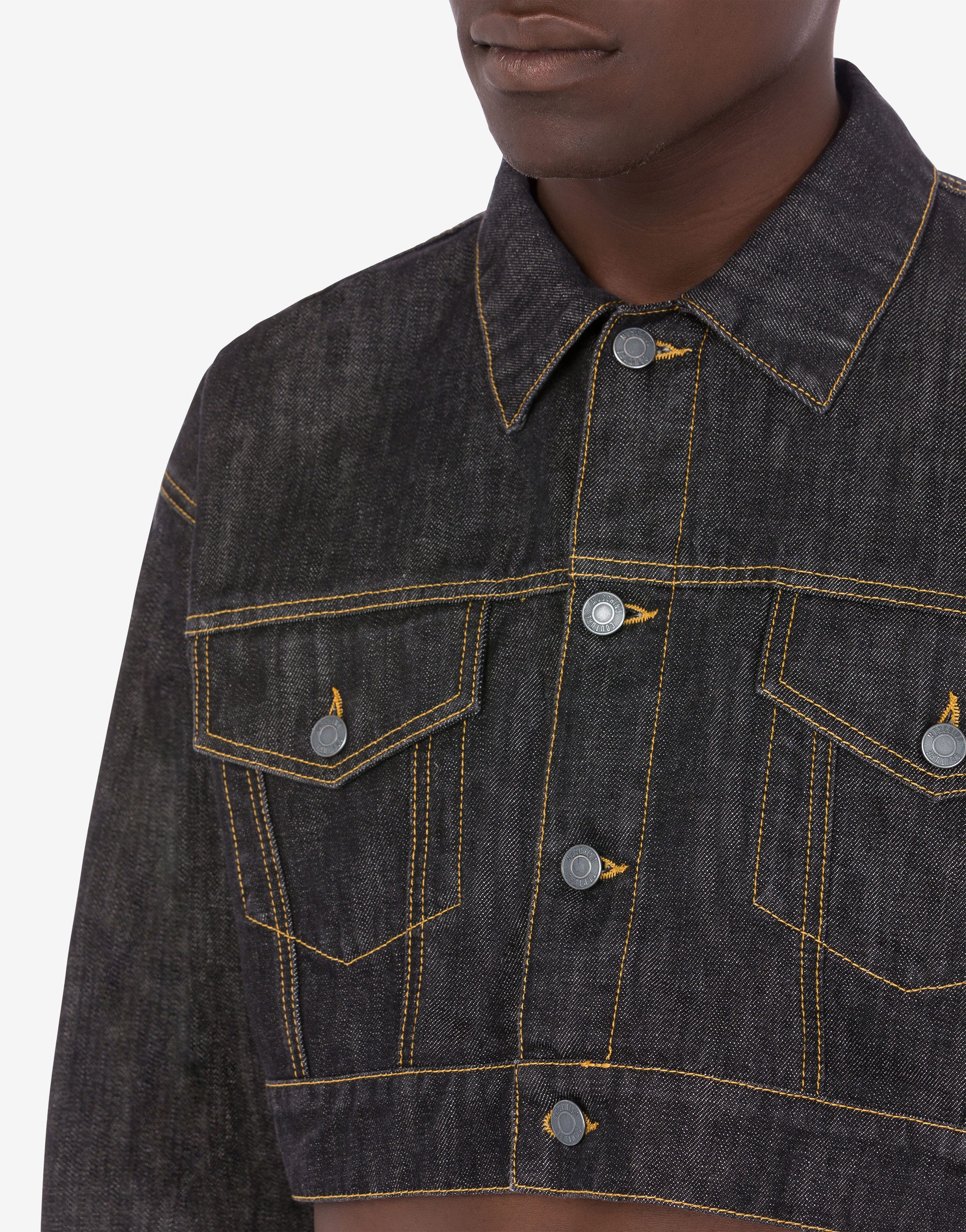 LOGO LABEL BLACK DENIM CROPPED JACKET - 4