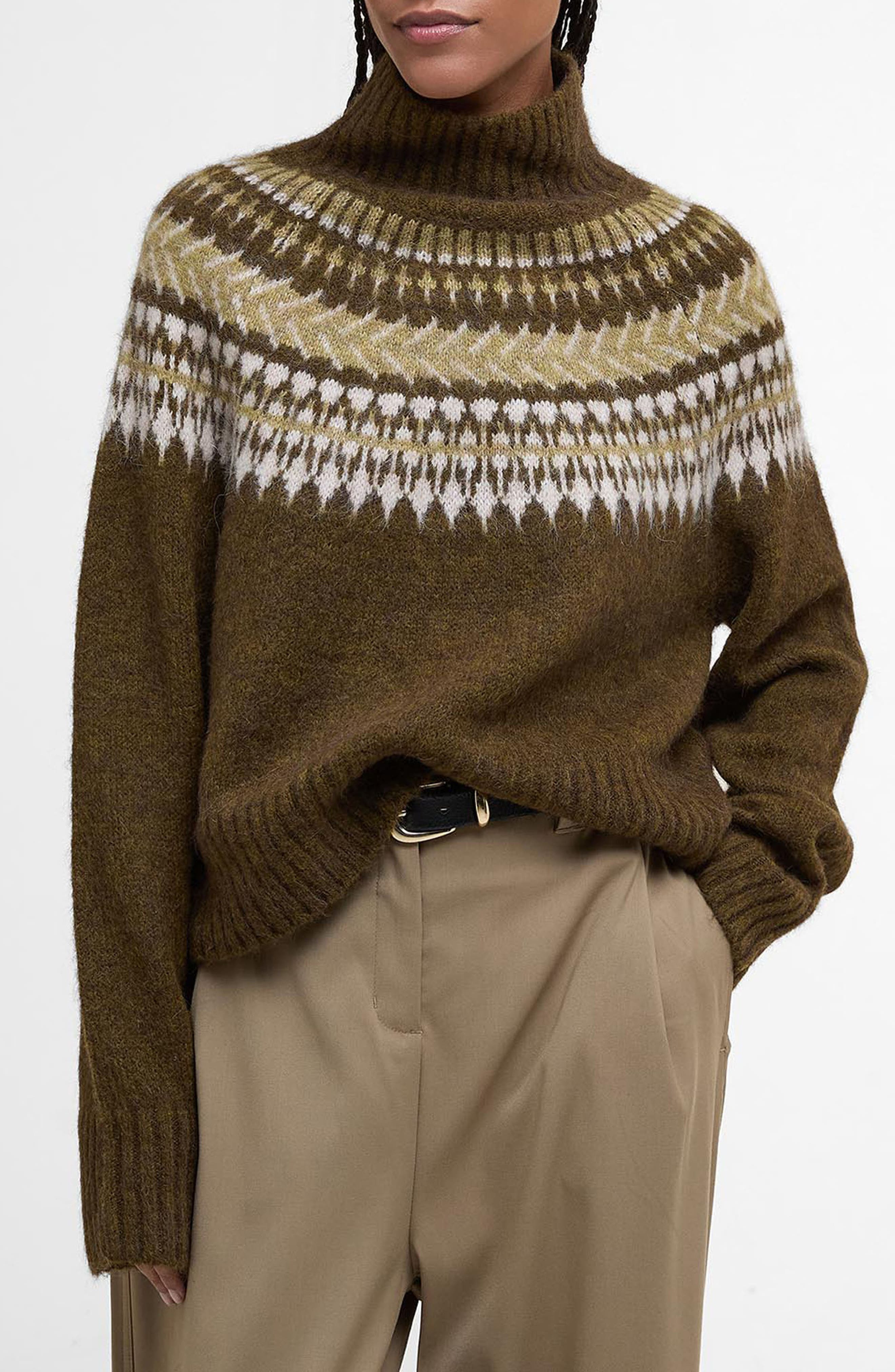 Barbour Lorrie Fair Isle Wool & Alpaca Blend Sweater in Brown Multi at Nordstrom - 1