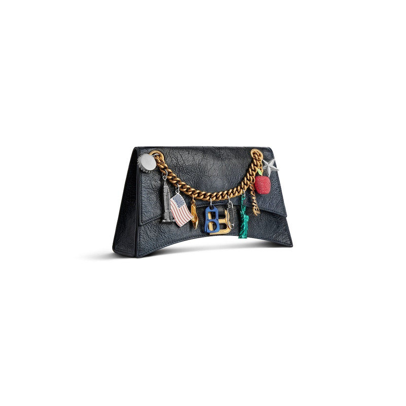 BALENCIAGA Women's Crush Small Chain Bag Dirty Effect With Ny Souvenirs Charms in Black outlook