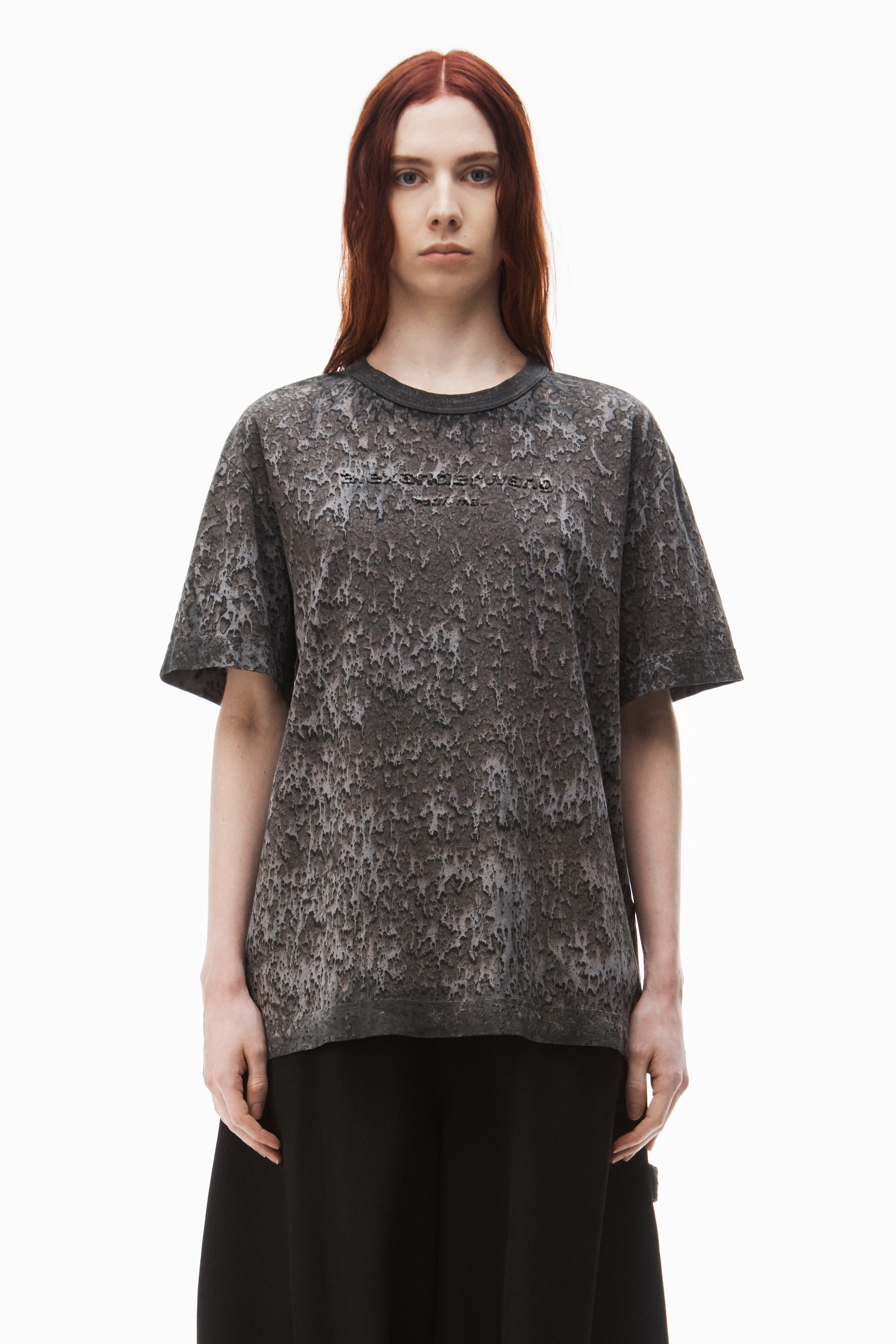 Logo Embossed Splatter Wash T-Shirt in Cotton Hemp Jersey - 2