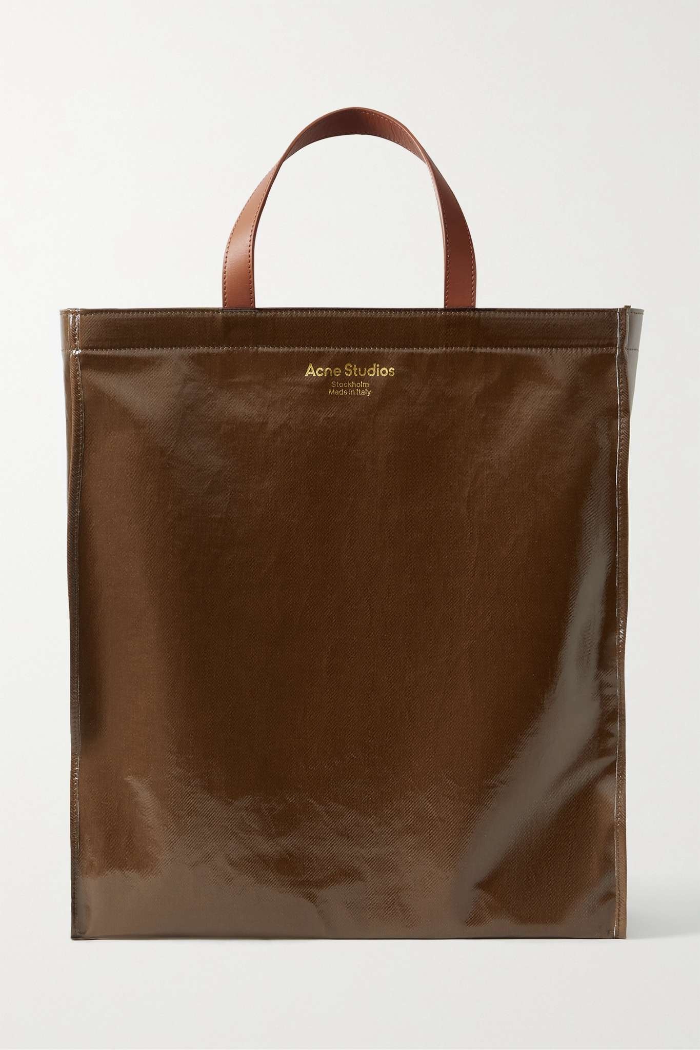 Leather-trimmed coated-twill tote - 1