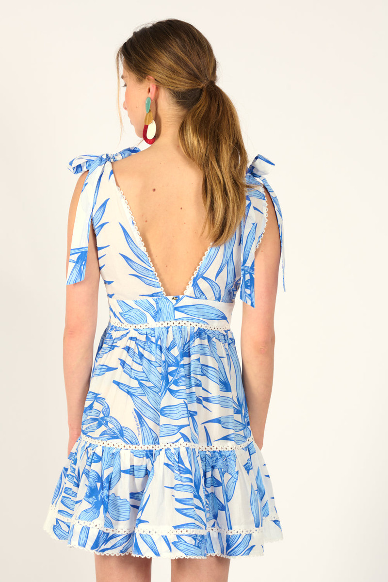 Mini Dress Cara - Blue Palm Leaf 4