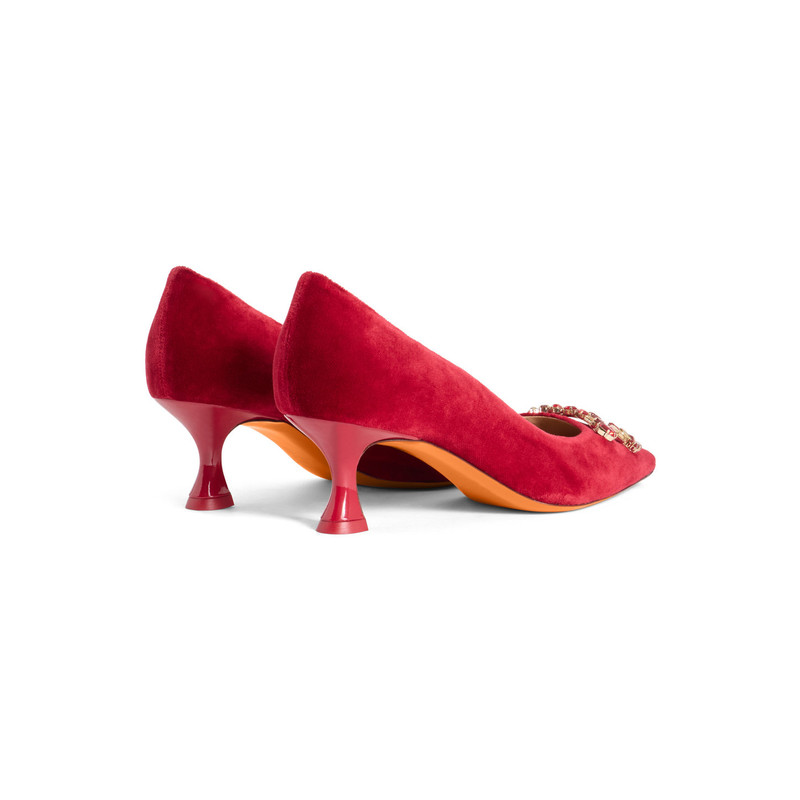 Women's red velvet mid-heel Santoni Sibille pump 4