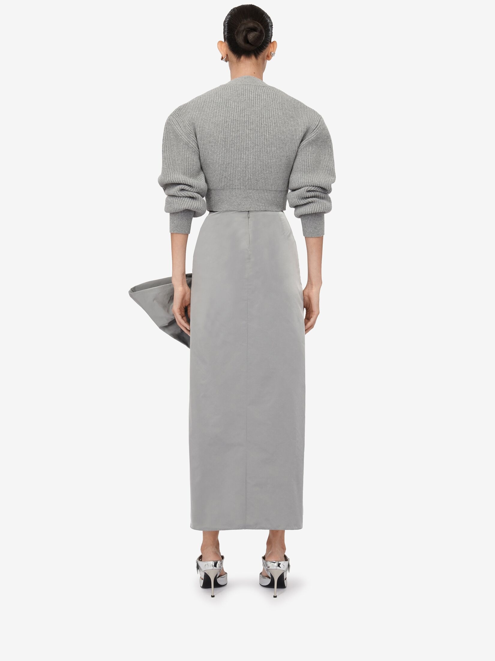 Women's Bow Detail Slim Skirt in Silver - 4