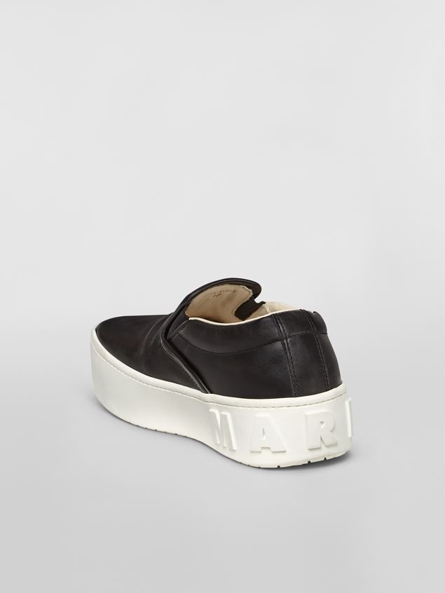 BLACK CALFSKIN SLIP-ON SNEAKER WITH RAISED MAXI MARNI LOGO - 3