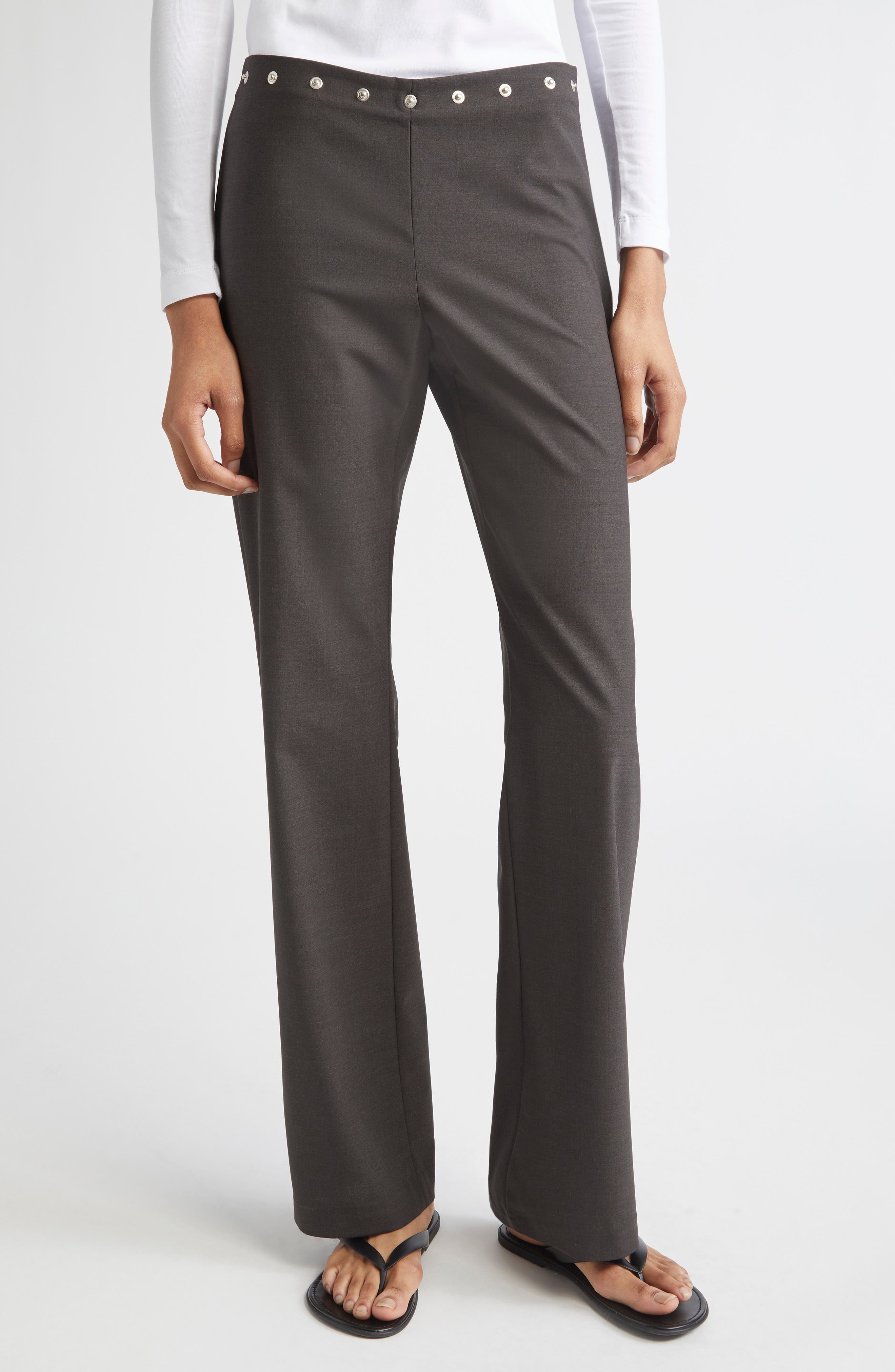 Paloma Wool Dain Snap Detail Bootcut Trousers in Brown at Nordstrom - 1