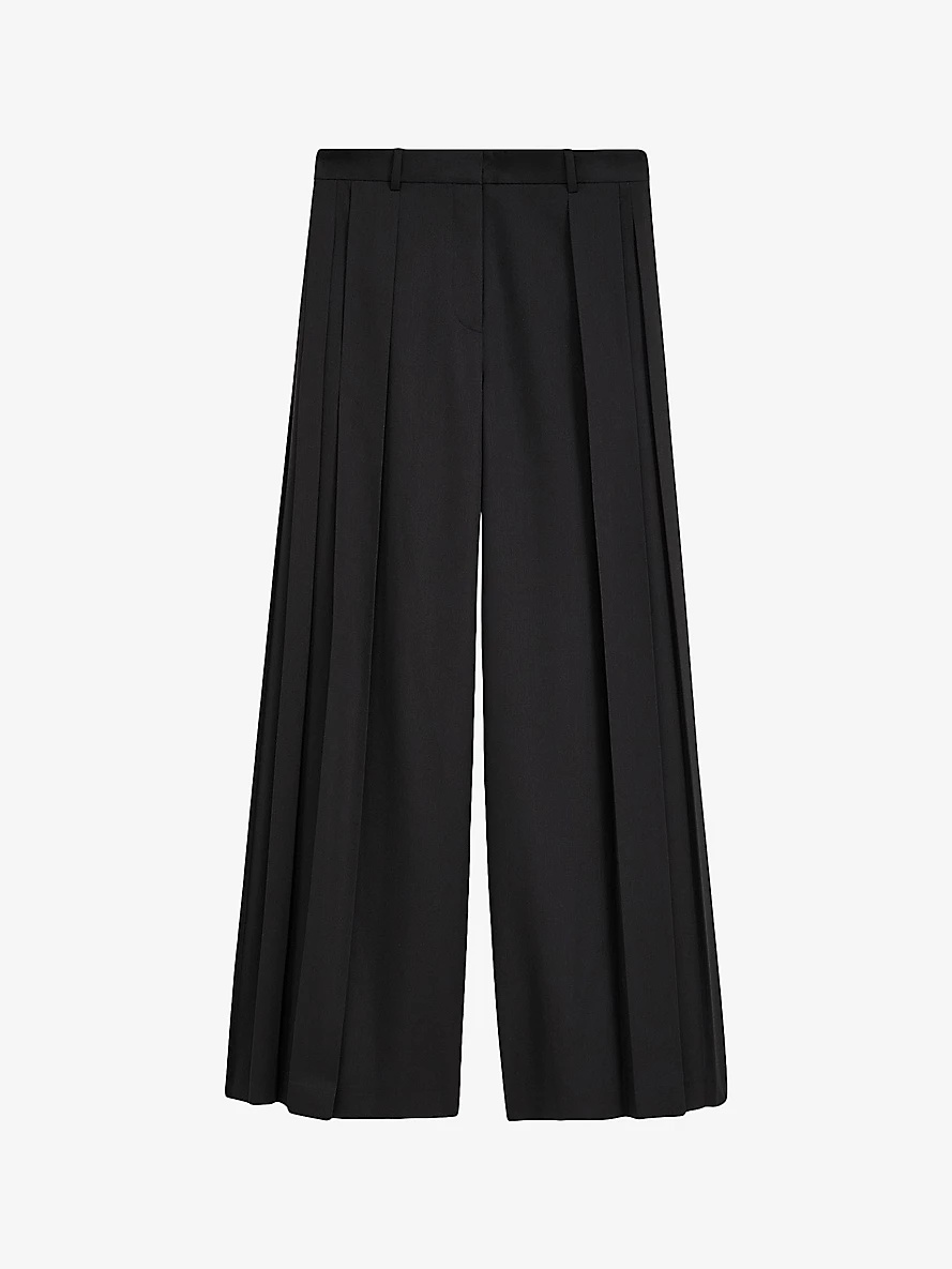 Plissé Mericourt pleated wide-leg mid-rise wool-blend trousers - 1