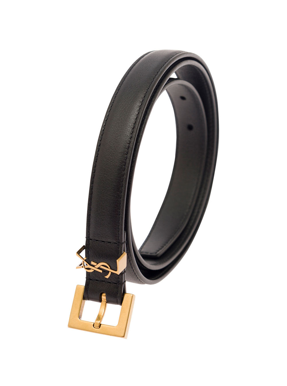 Saint Laurent Women Black Belt In Leather With Gold-Tone Buckle And Monogram Detail Woma - 2