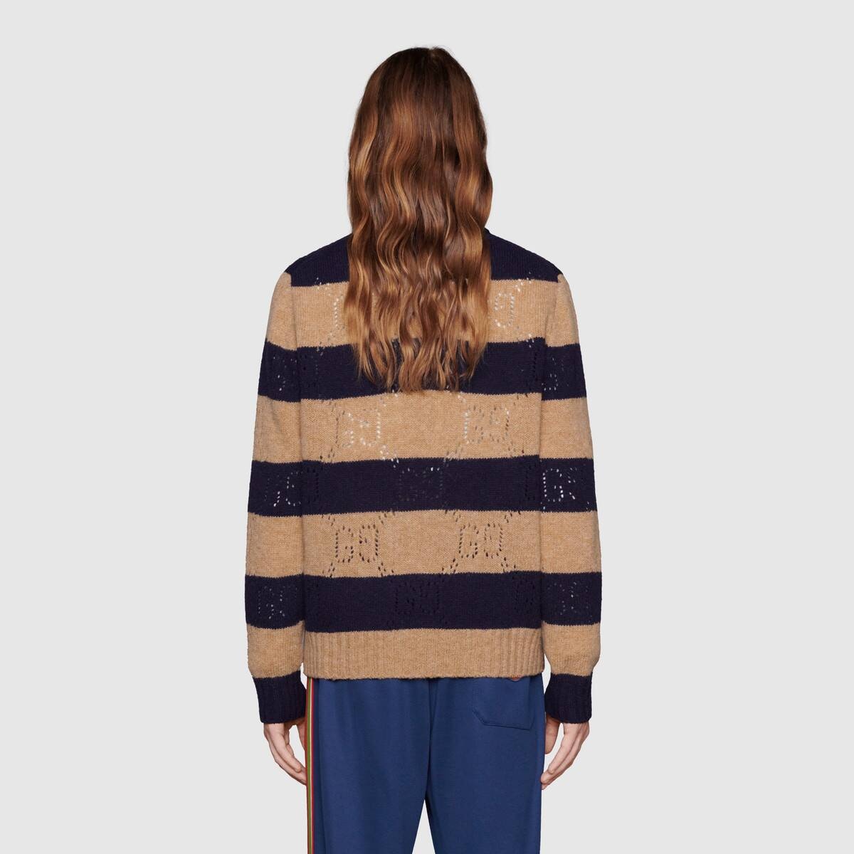 GG knit striped wool sweater - 4