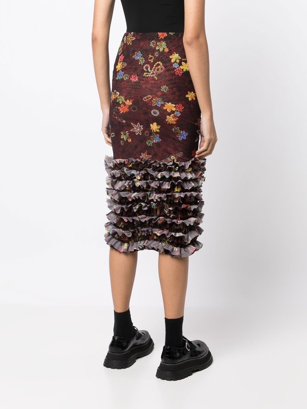 floral-print mesh skirt - 4