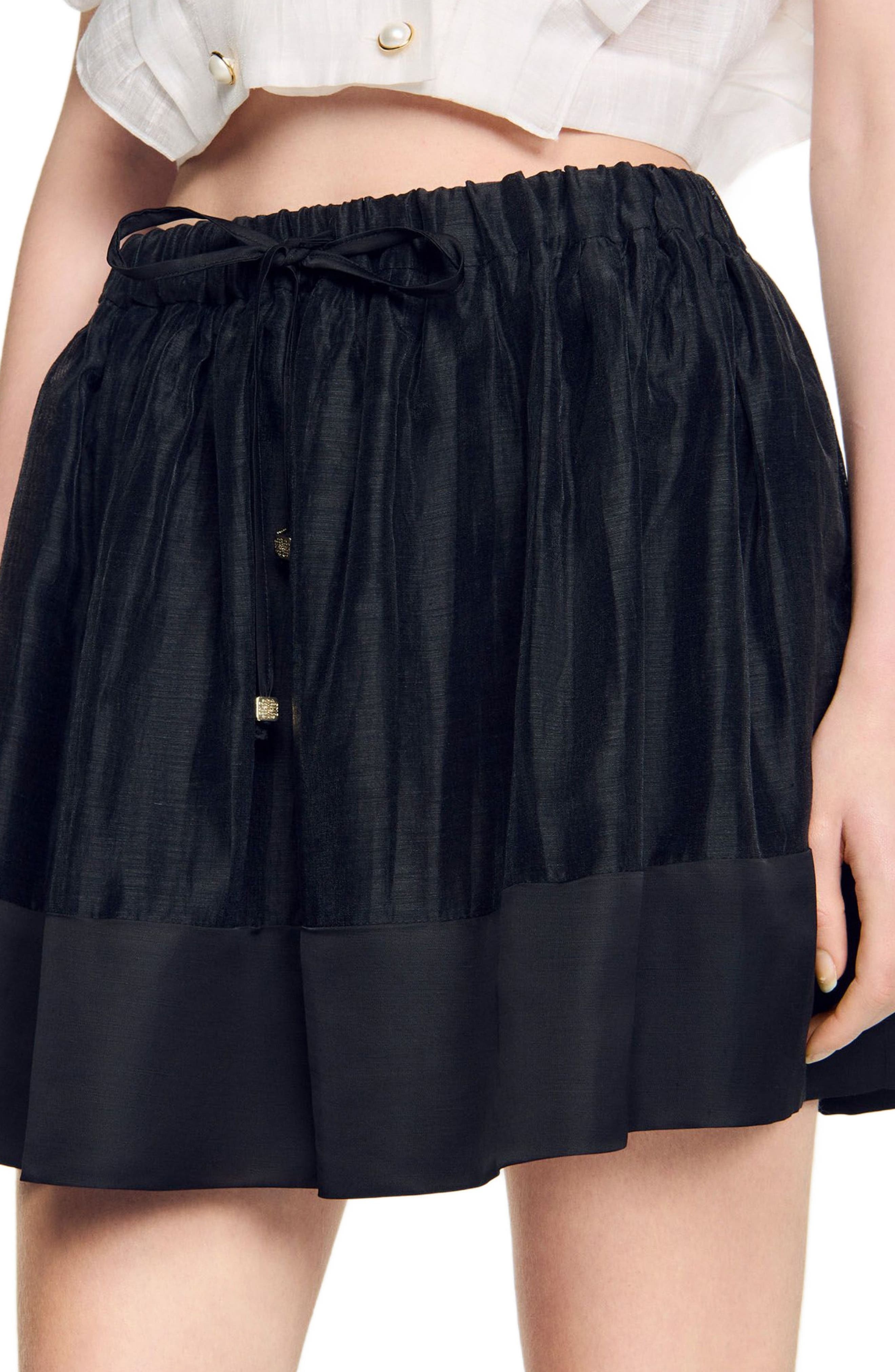 SANDRO Short dual-material skirt in Black at Nordstrom - 4