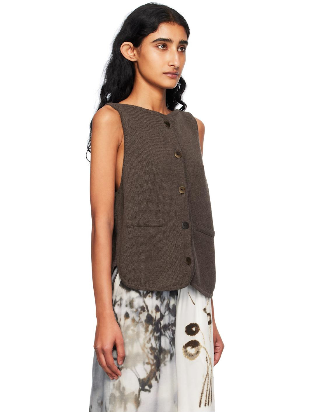 Brown Boatneck Waistcoat Cardigan - 2
