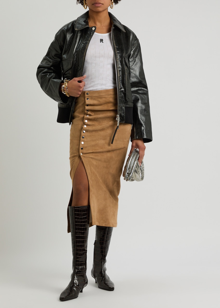 Rabanne Ruched Suede Midi Skirt - 4