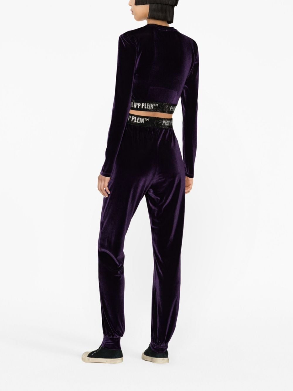 logo-waistband velvet track pants - 4